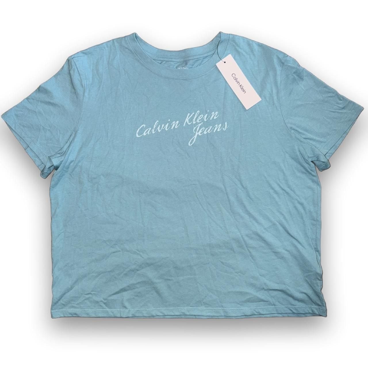Calvin Klein Jeans Script Logo T-Shirt XL Cameo Blue New with Tags