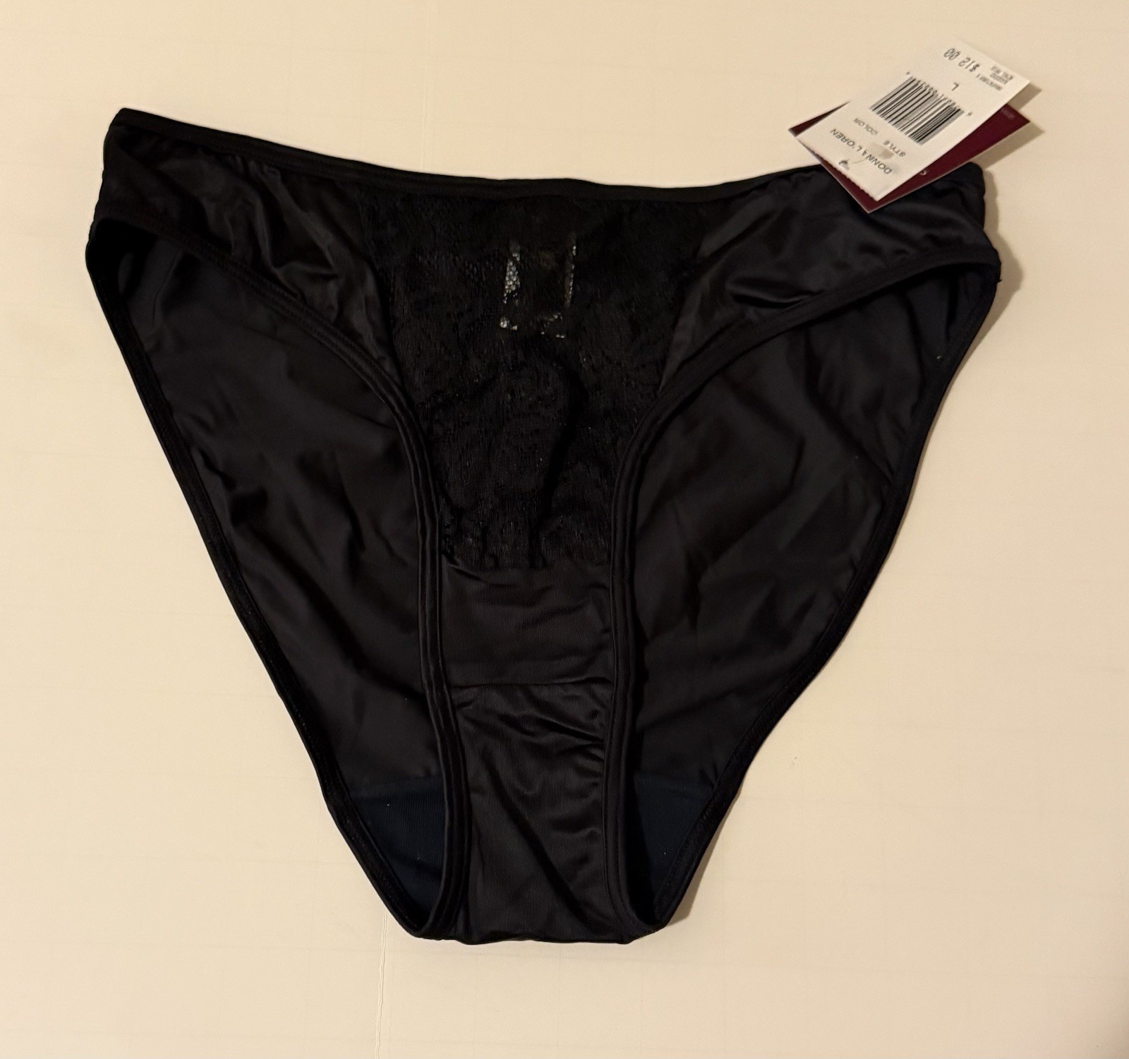 VTG Donna L’oren Black Nylon Lace Panties Size L NWT