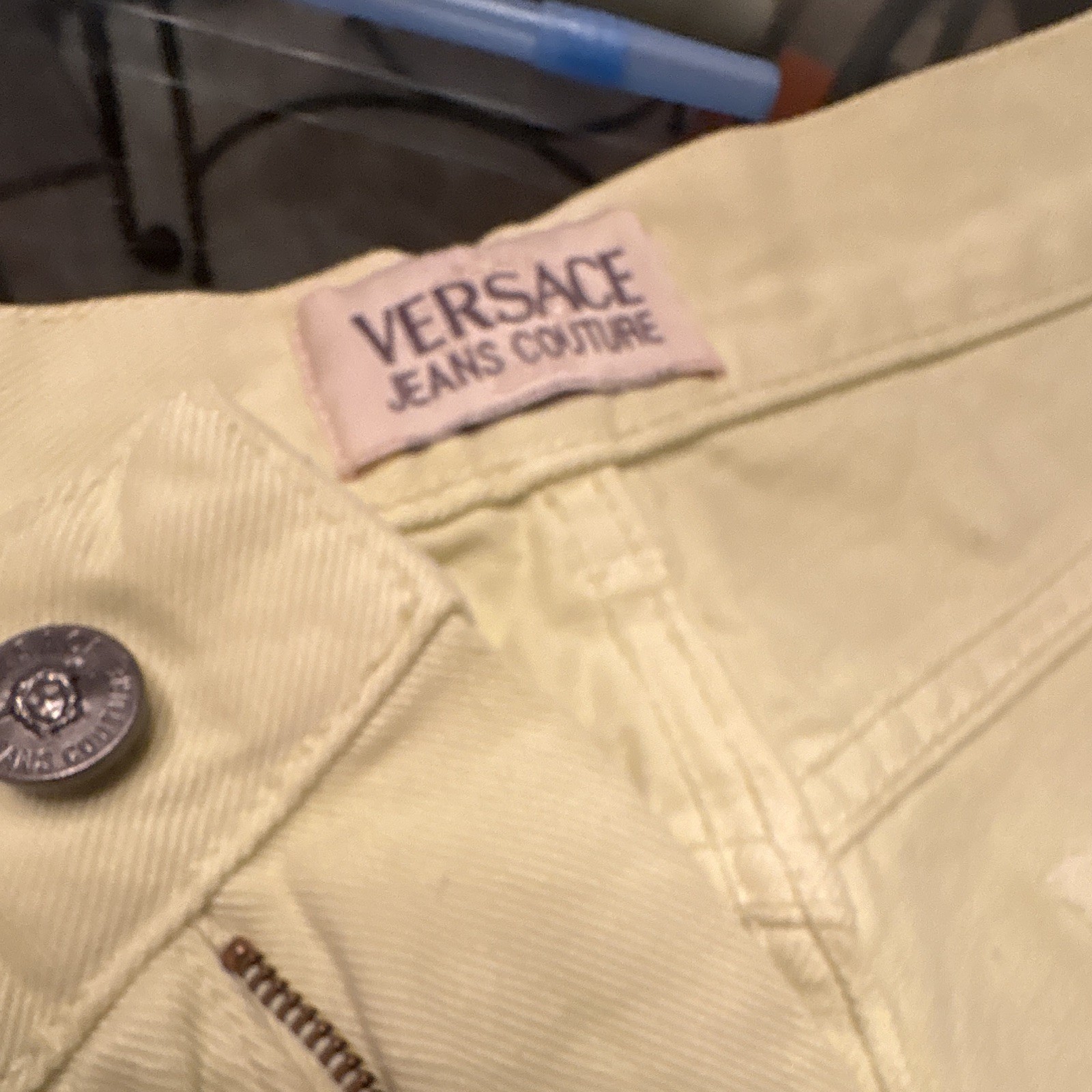 Versace Jeans Couture Men’s Beige Denim Jeans Straight Regular Fit 5-Pocket Logo