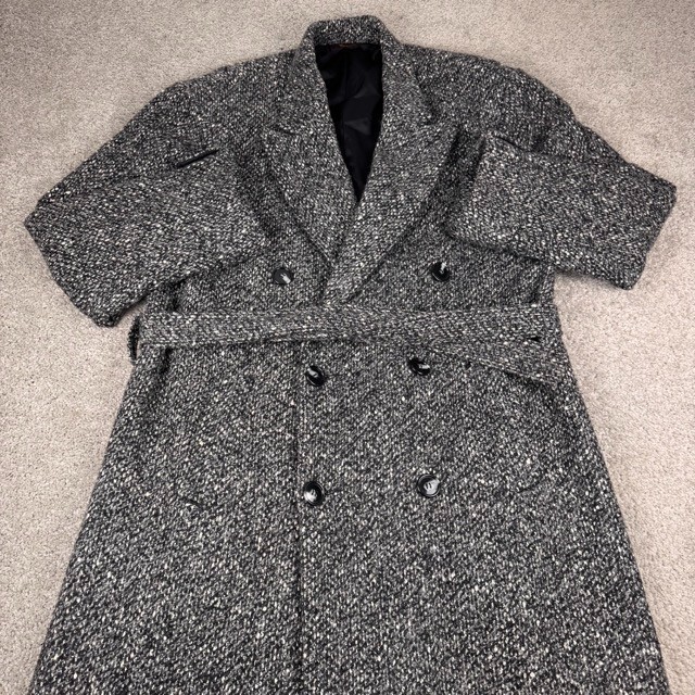 Vtg 70s American Male 100% Wool Tweed Overcoat L 42R Double Breasted Trench Coat