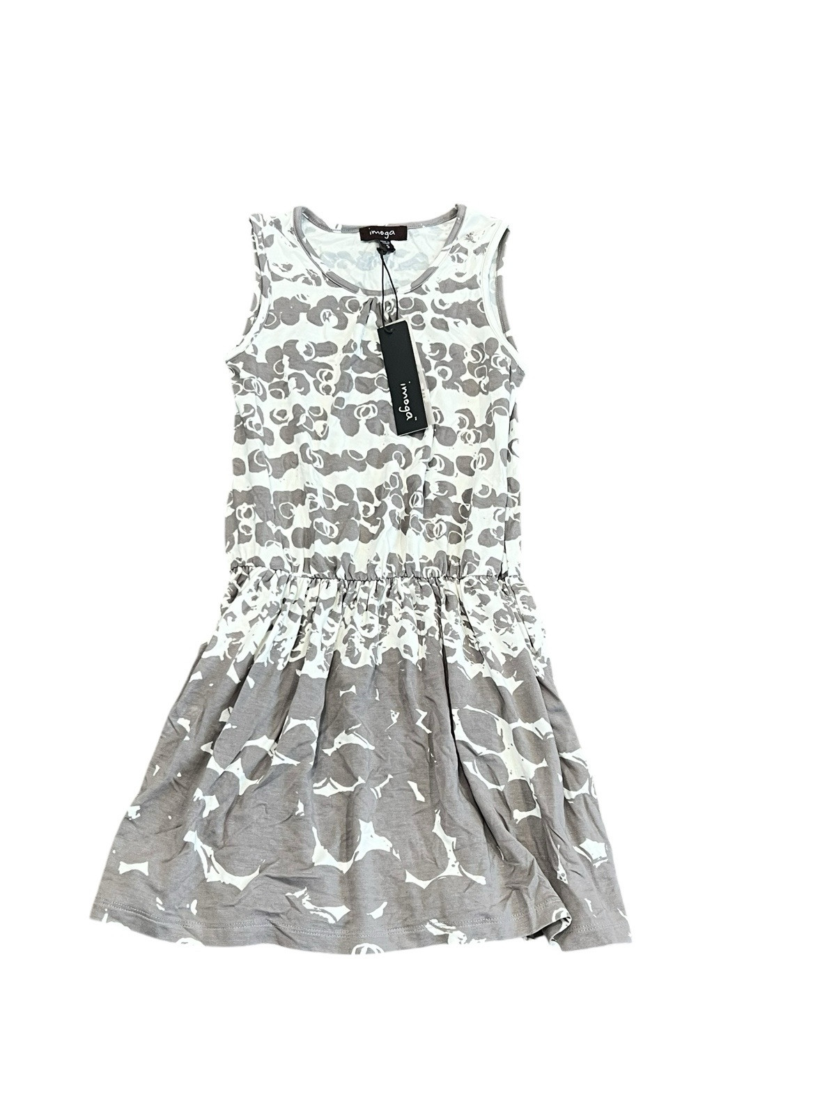 IMOGA GIRLS 5  NILA TANK  DRESS IVORY GRAY ABSTRACT JERSEY SLEEVELESS NWT