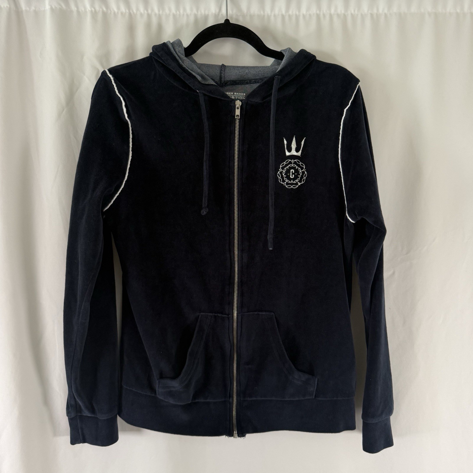 The Hunger Games Exhibition Jacket Women\'s Large Blue Velvet Full Zip Pockets