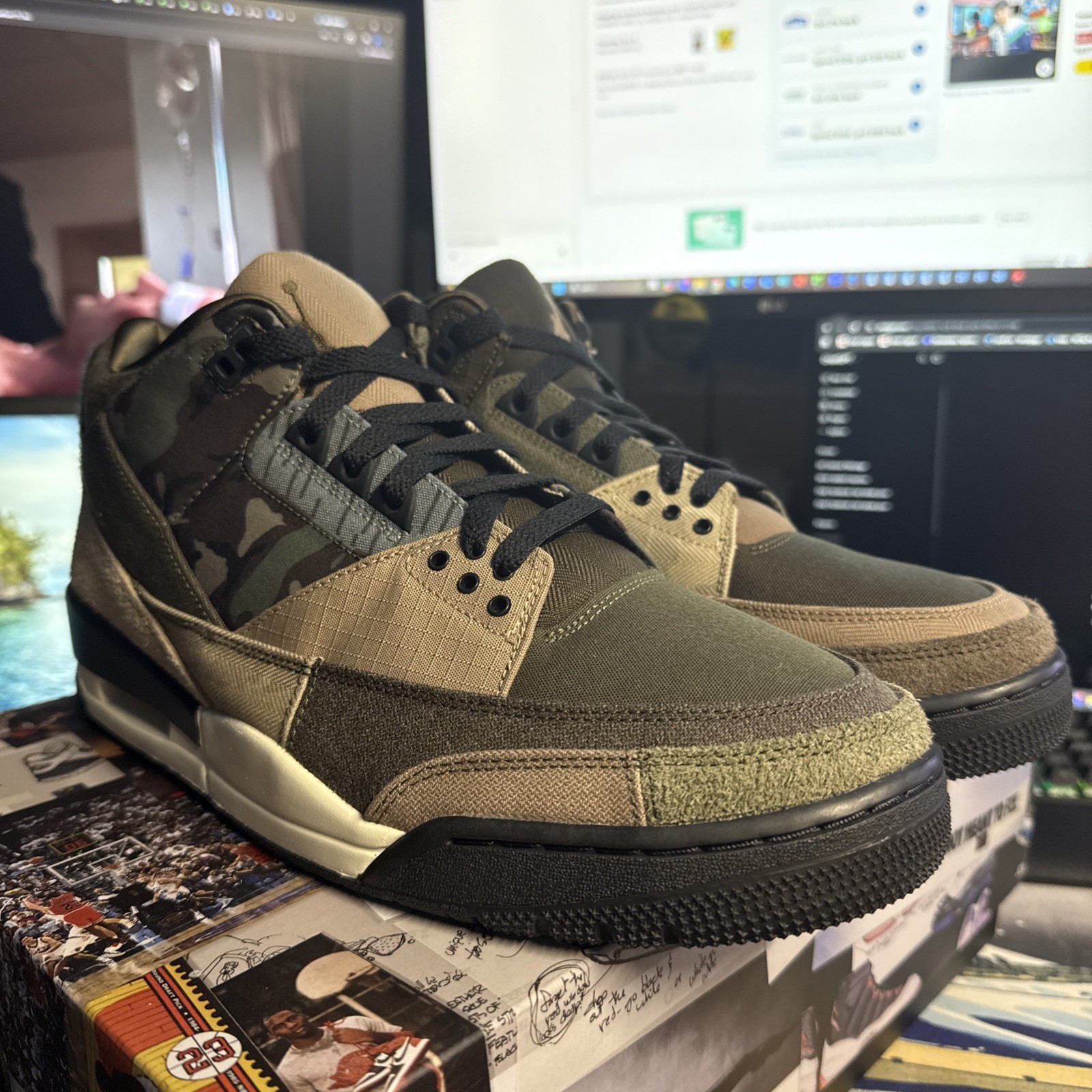 DO1830-200 Nike Air Jordan 3 Retro “Patchwork” Hazel Camo Khaki Green SIZE 12