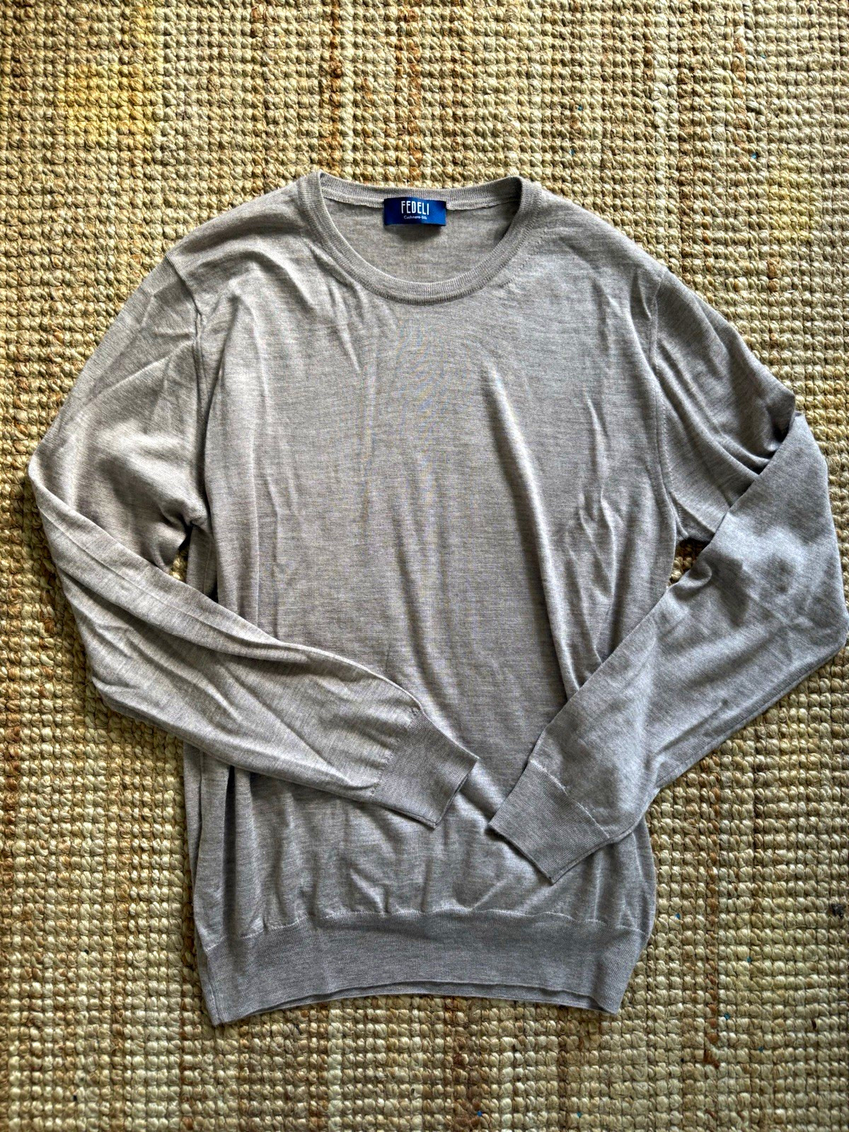 Fedeli Men\'s Cashmere Silk Knit Crew Neck Long Sleeve Pullover Beige FR 50