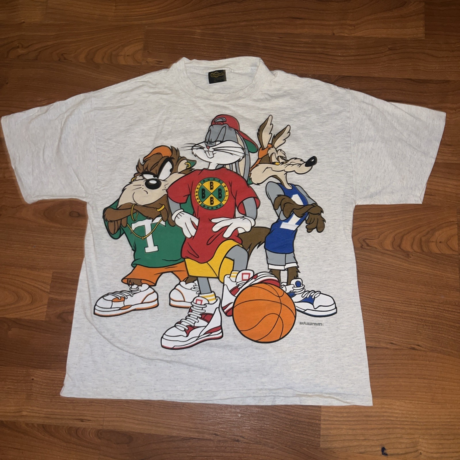 Vtg 1993 Looney Tunes Graphic Tee Hip Hop Style Front and Back Basketball Sz XL