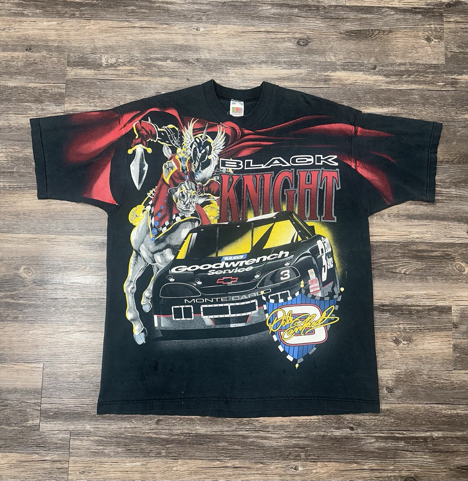 Vintage Dale Earnhardt Nascar Tshirt Mens 2XL Black Knight All Over Print Racing