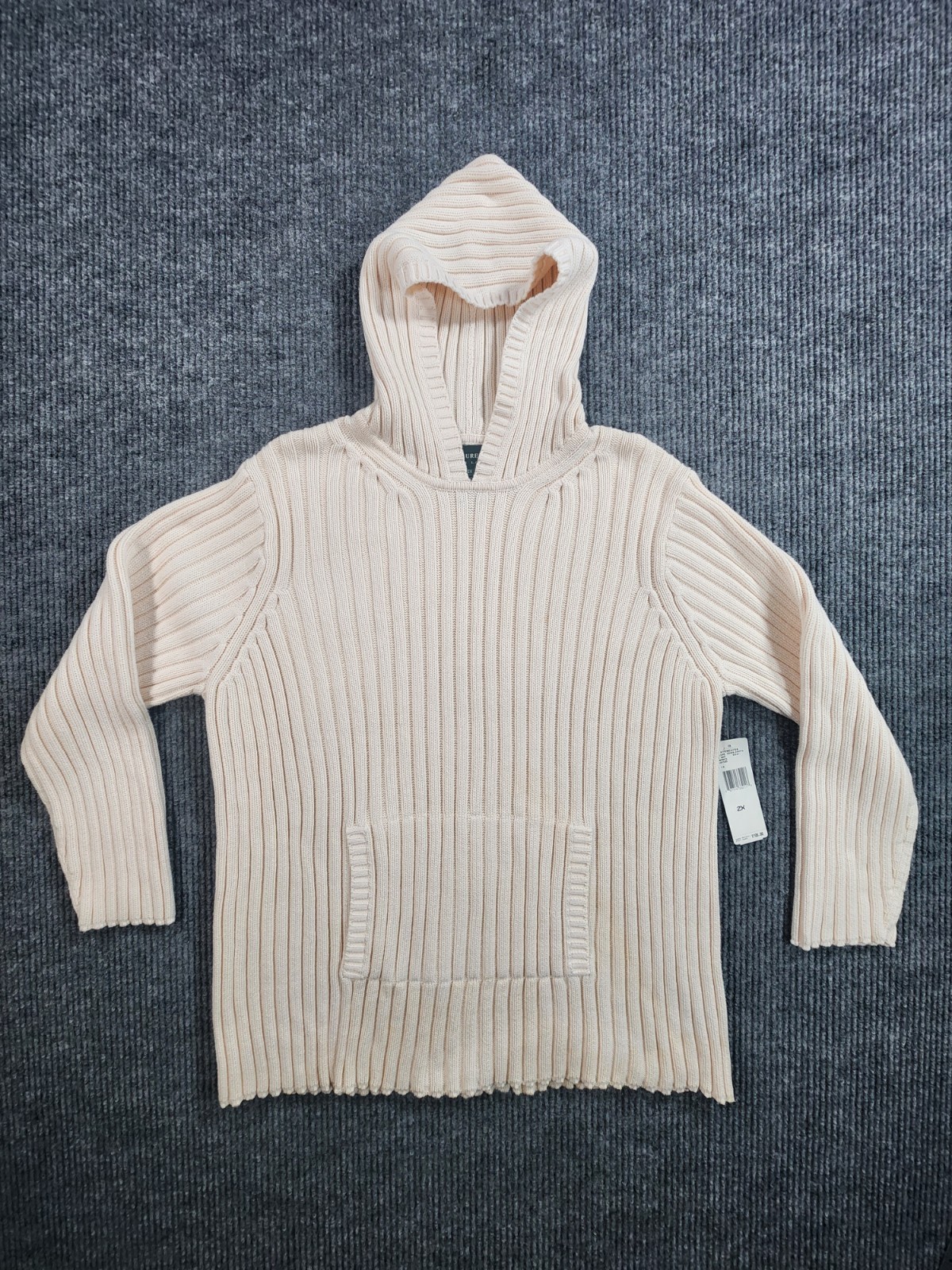 Lauren By Ralph Lauren 2XL Sweater Knit Hoodie Cotton Beige Cream Raw White NWT