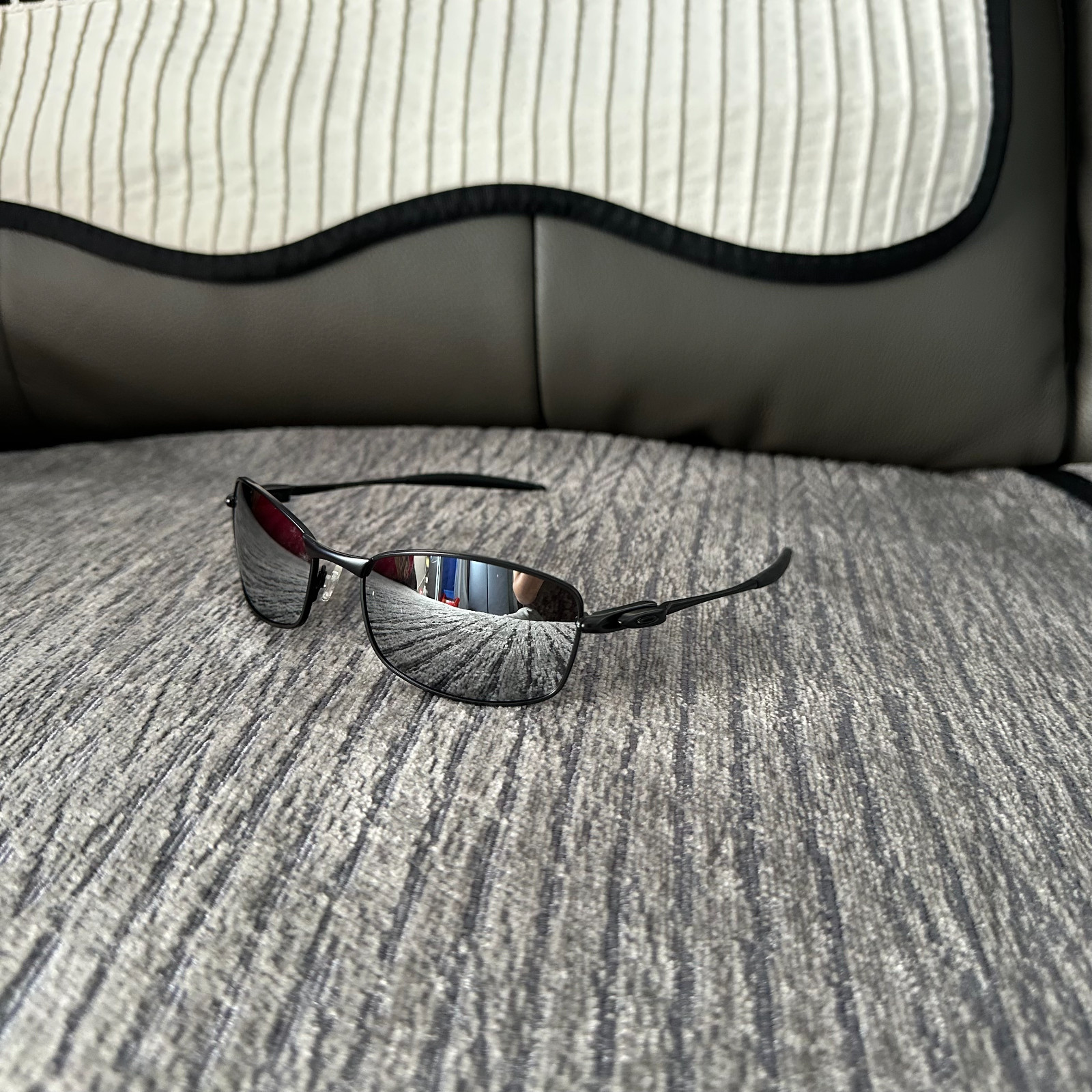 Oakley Square Whisker Metal Polarized Sunglasses Black Frames Silver Lens