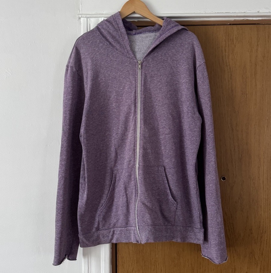 VTG American Apparel Hoodie Purple Full Zip Made In USA Raw Hem Sleeves Large