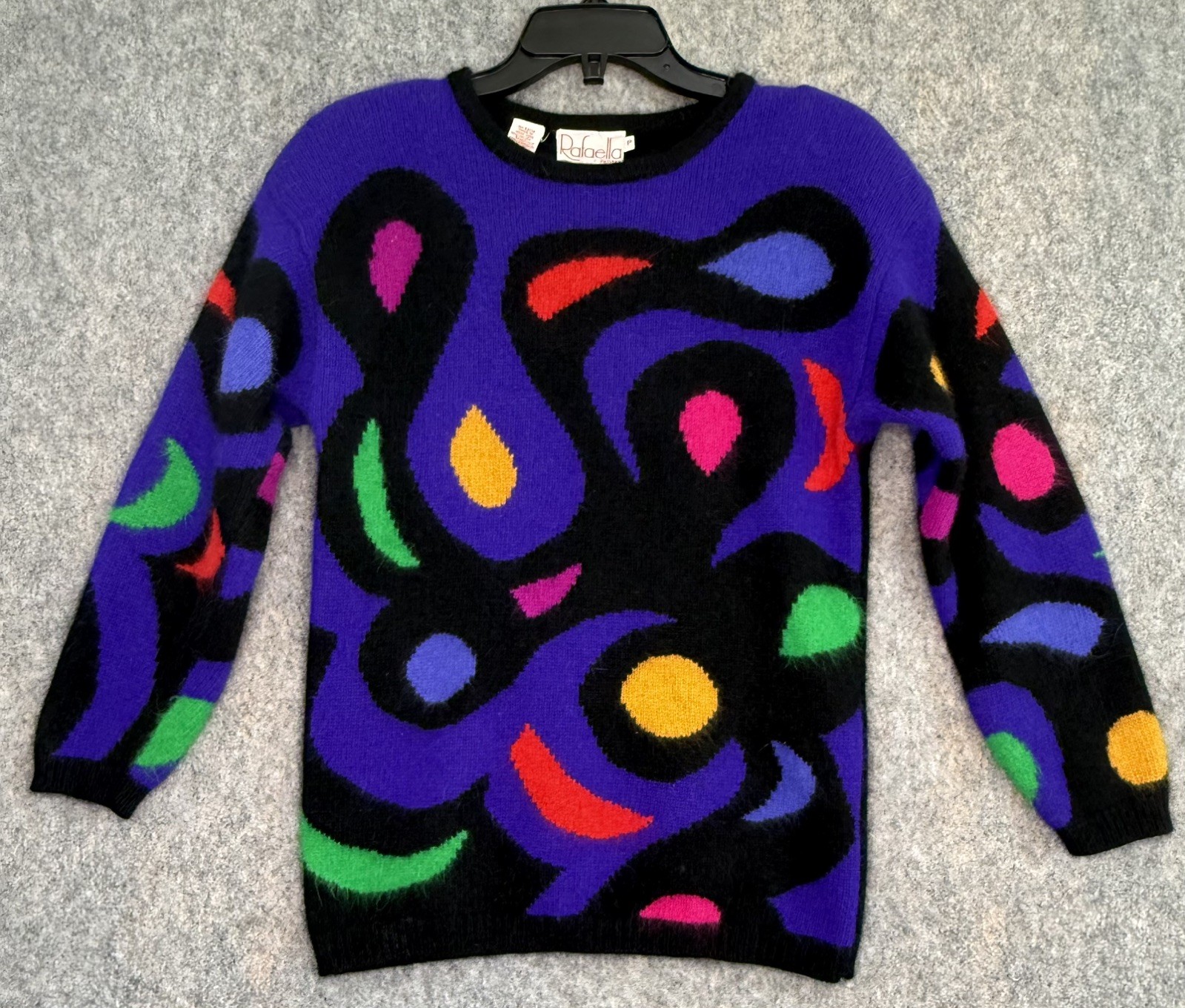 80’s Vintage Rafaella Petites Angora Lambswool Sweater Womens P Purple Abstract 