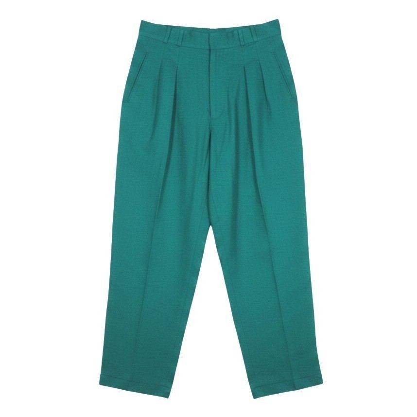 Vtg LIZ CLAIBORNE Green LINEN Tapered Pleated High-Waisted Pants (12) 26\