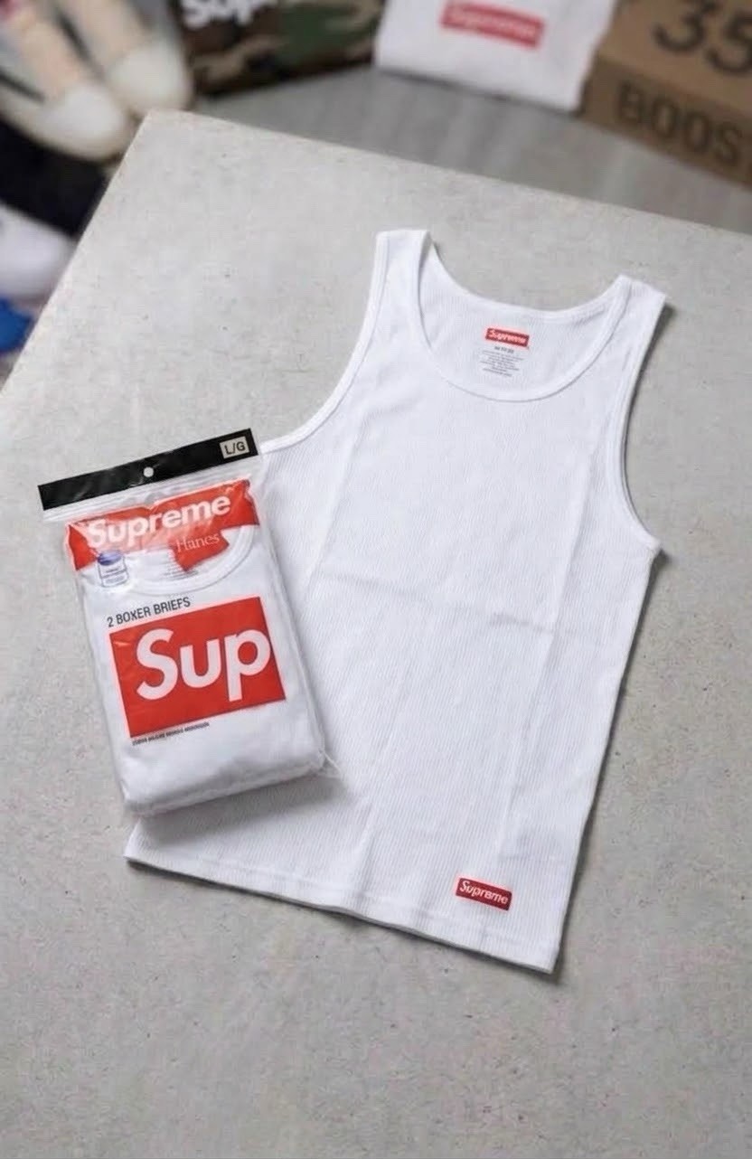 Supreme x Hanes Tank Tops White Red Box Logo (3 Pack) Size Large