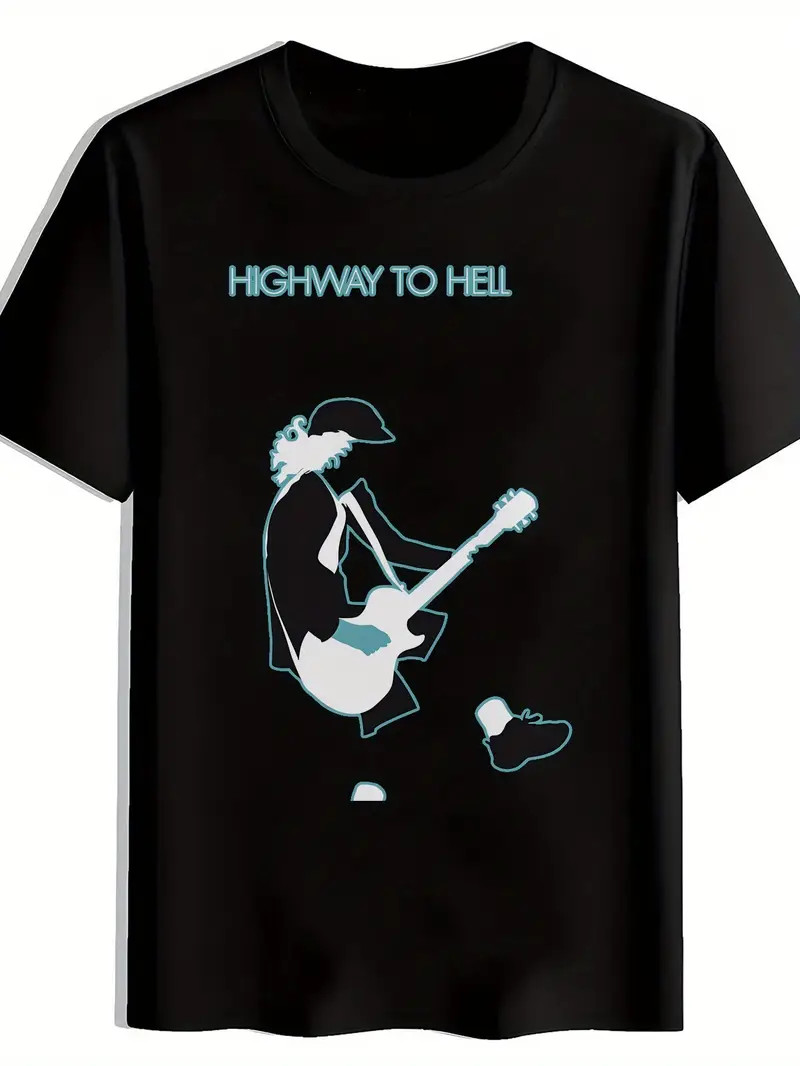 Men\'s Vintage Rock Band Graphic T-Shirt - Black Short Sleeve Round Neck Summer T