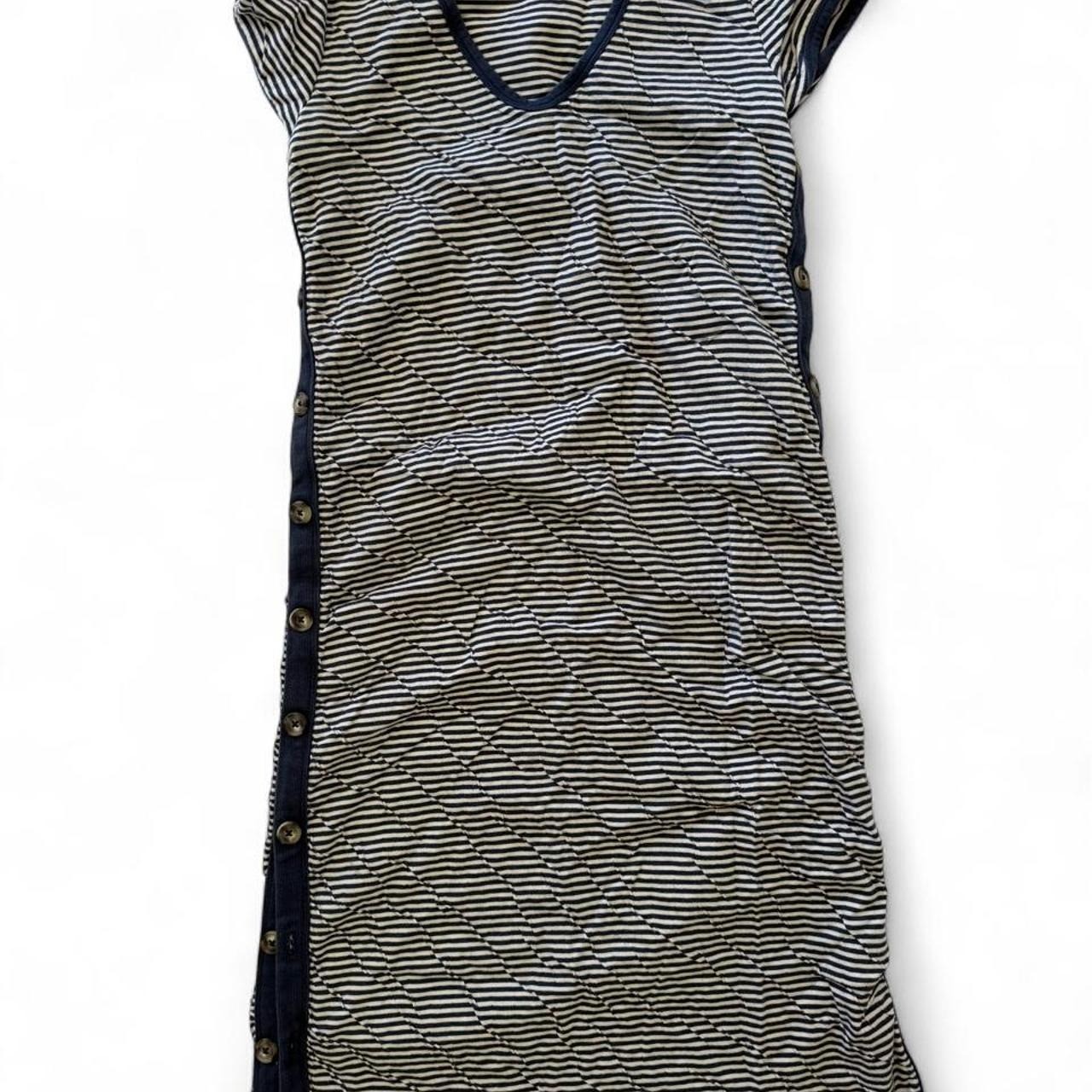 Maeve by Anthropologie  navy and white striped v neck dress with buttons