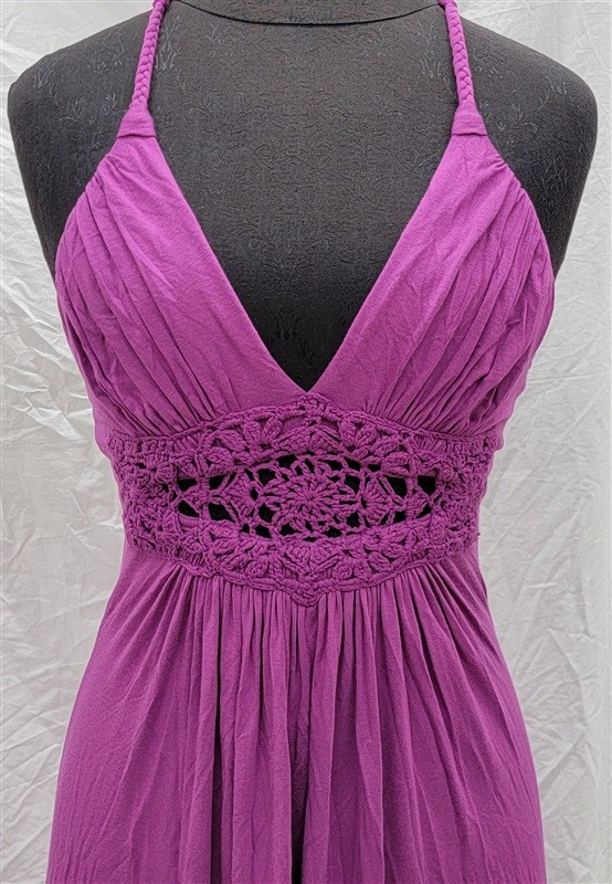 NWT Sky M Crochet Medallion Purple Tropical Club Halter Dress 118388