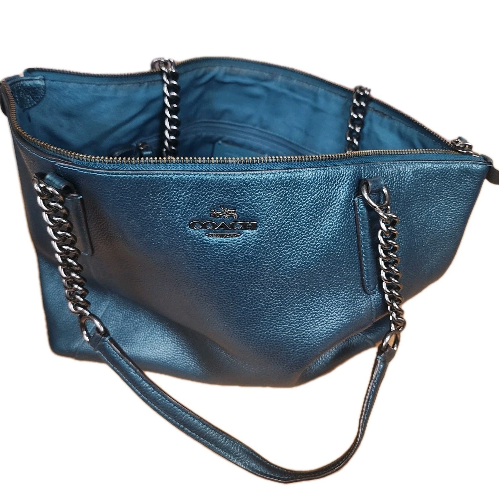 Coach Ava tote Purse Handbag metallic pebble leather 17\