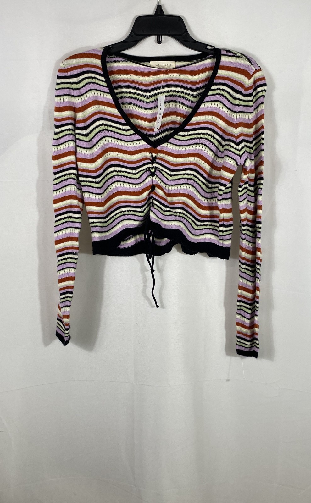LA Hearts Women\'s Multicolor Wavy Stripe Tie Front Knit Top Sz M NWT