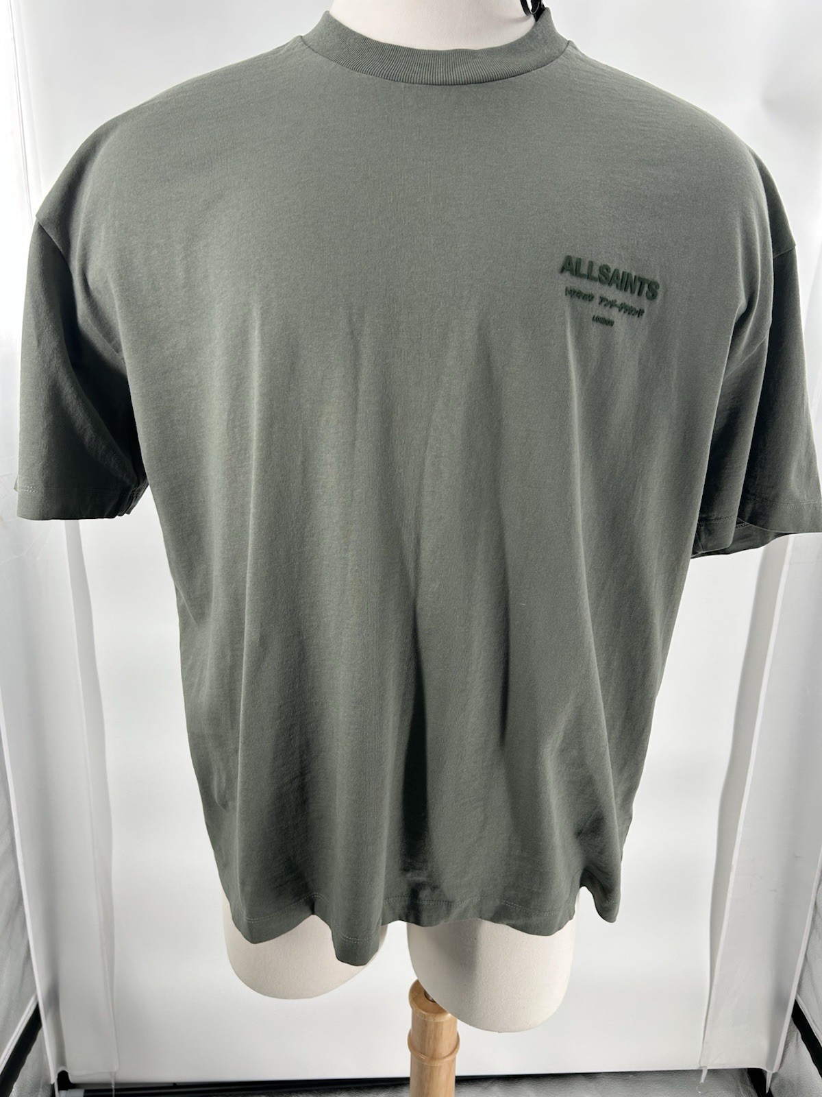 AllSaints Xander Men’s T-Shirt Large Maple Green Oversized Embroidered Logo NWT