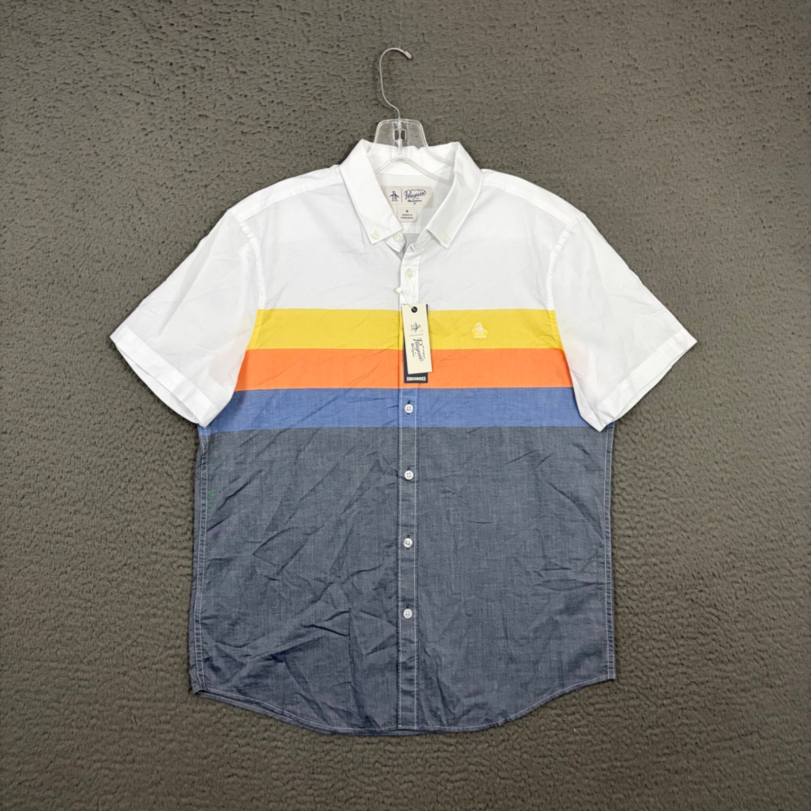 Original Penguin Shirt Mens Medium Button Up Colorful Striped Casual Everyday
