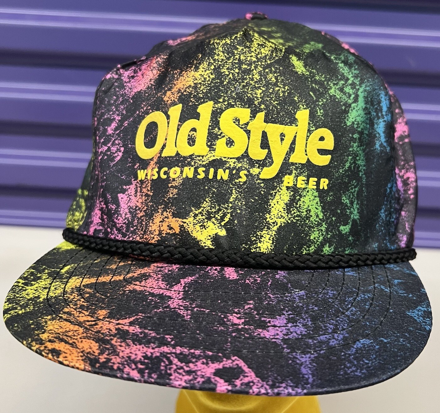 Vintage Old Style Beer Hat Satin Nylon Psychedelic RARE Zipper Neon Brewery