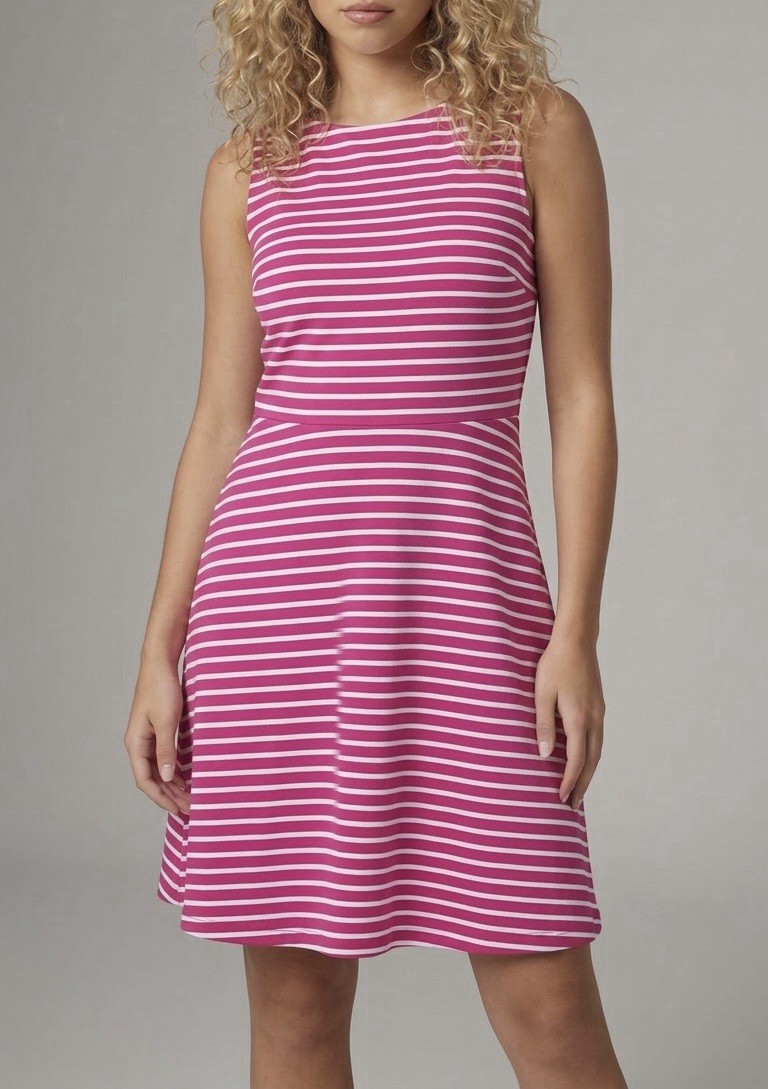 NWT Talbots Women’s Size M Pink Striped Polyester Blend Sleeveless Flare Dress