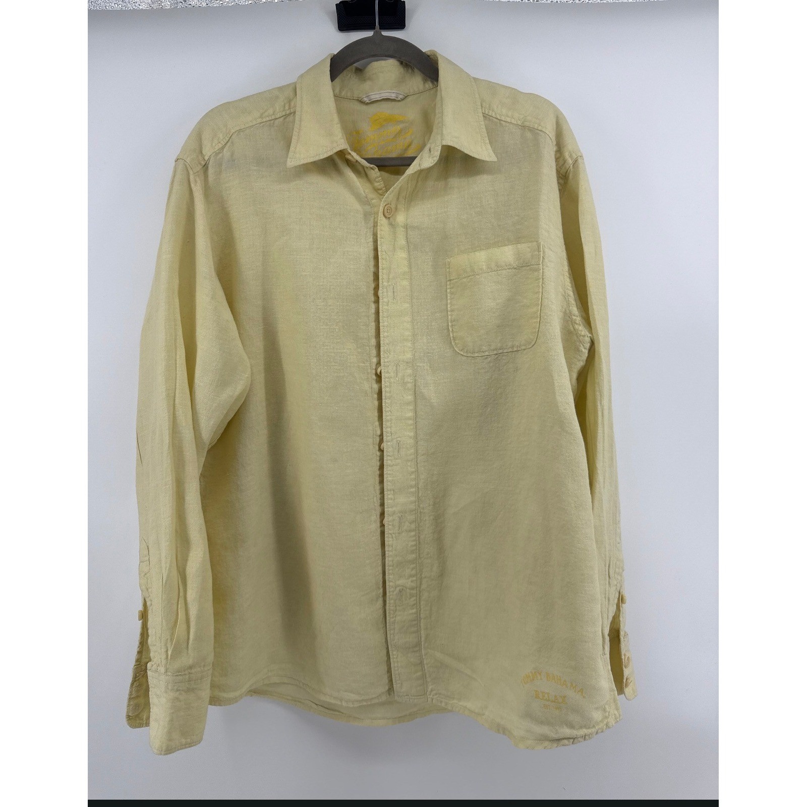 Tommy Bahama Relax Mens Yellow 100% Linen Long Sleeve Button Down Shirt Size M