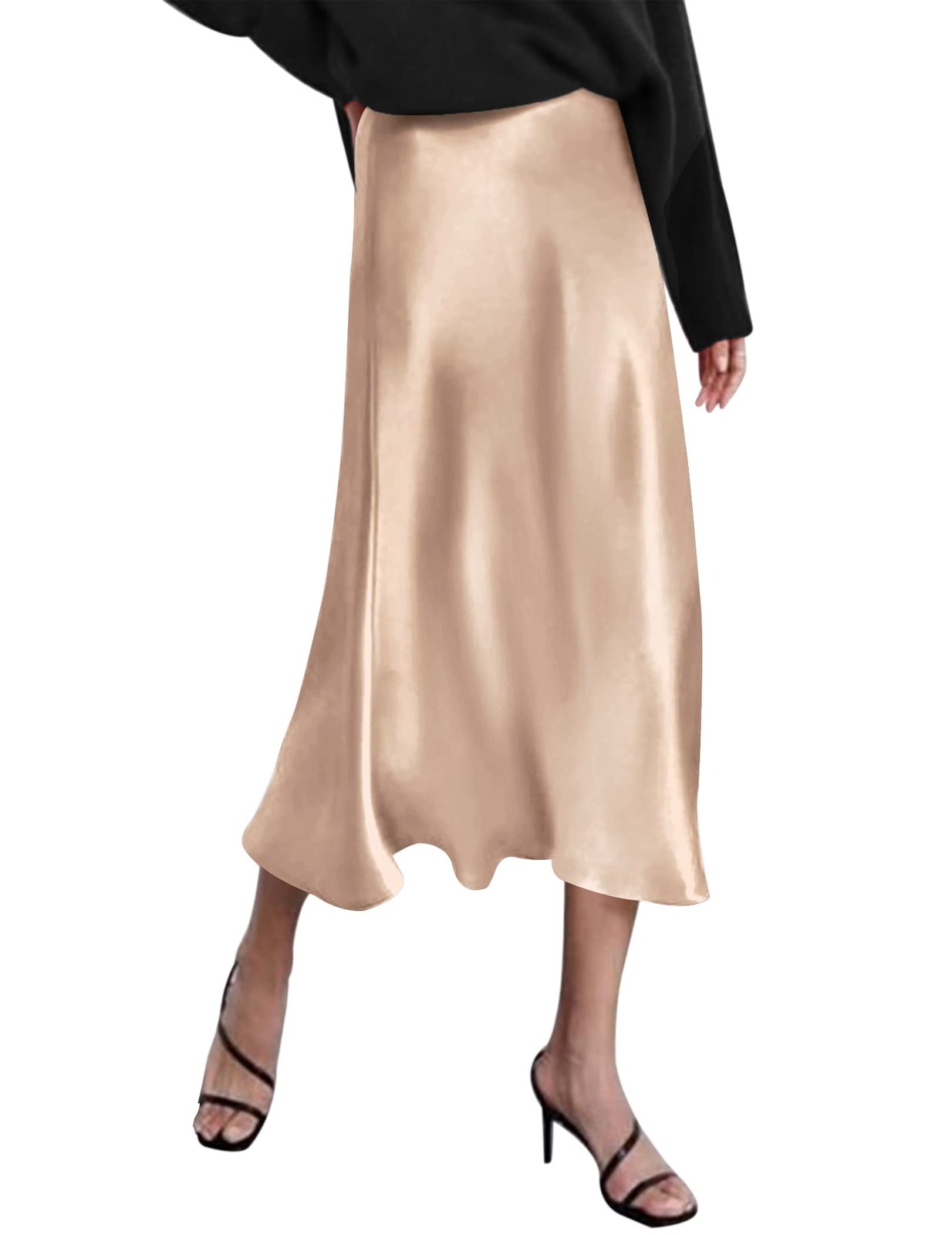 Zeagoo Women\'s Midi Skirts Fall Zipper High Waisted Casual Silk Skirt Work XS
