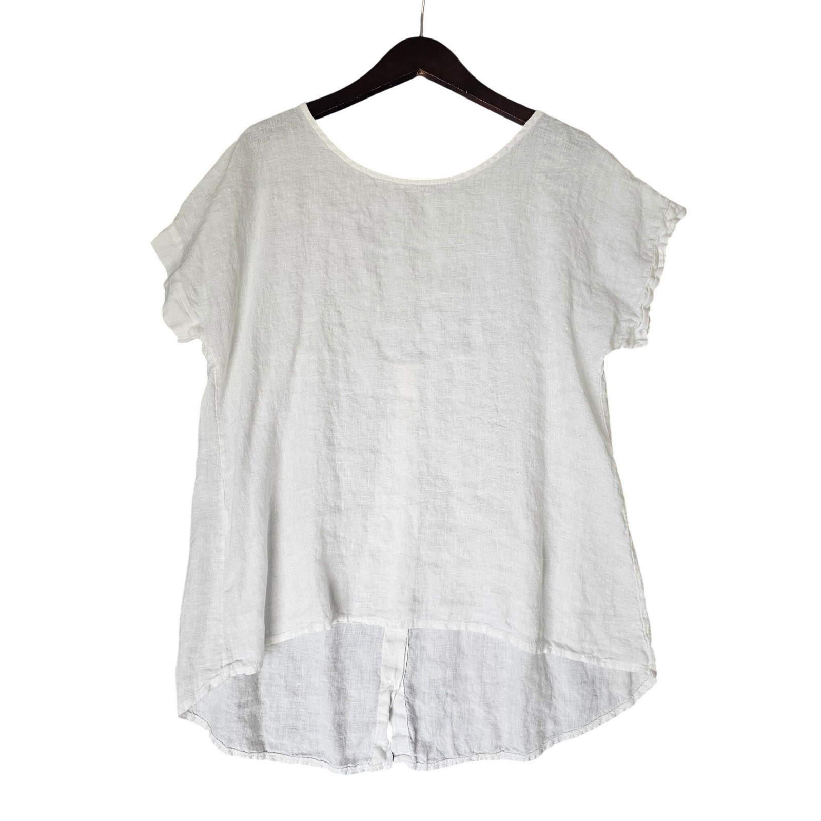 TERZO MILLENNIO Linen Top Italy White Short Sleeve High Low Button Back Size M