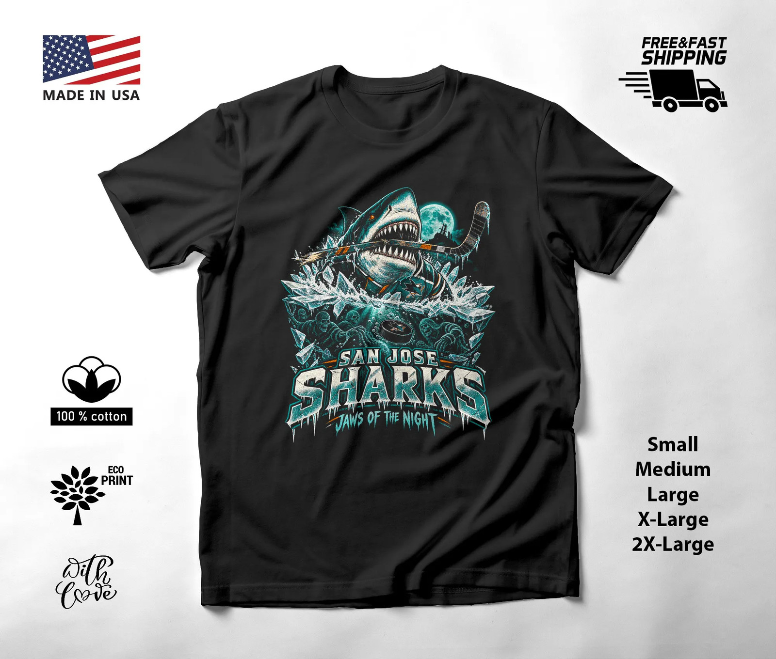 San Jose Sharks Halloween T-Shirt Monster Shark Hockey Art