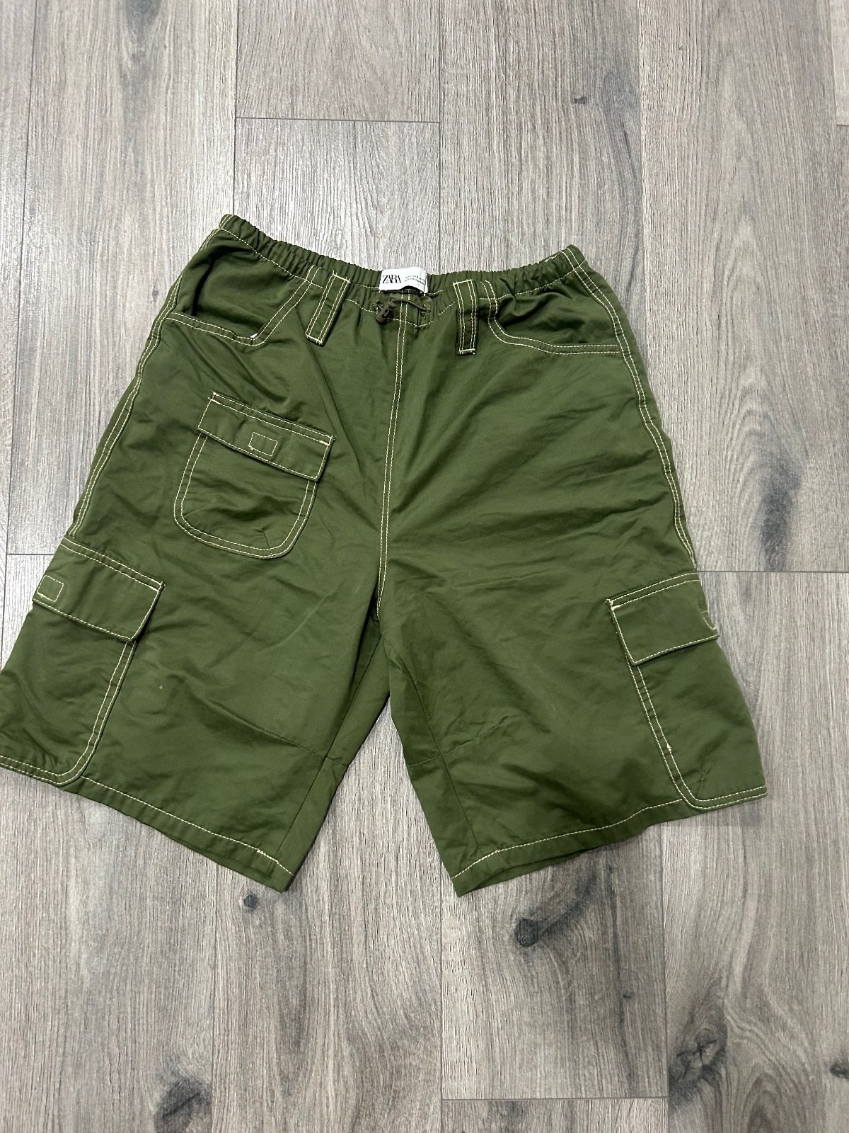 Zara Olive Green Cargo Shorts