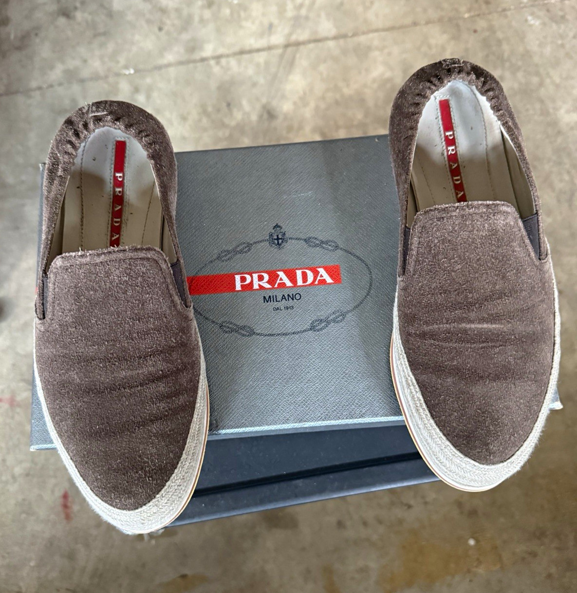 PRADA Milano Men’s Brown Suede Slip-On Casual Shoes Rubber Sole US 8