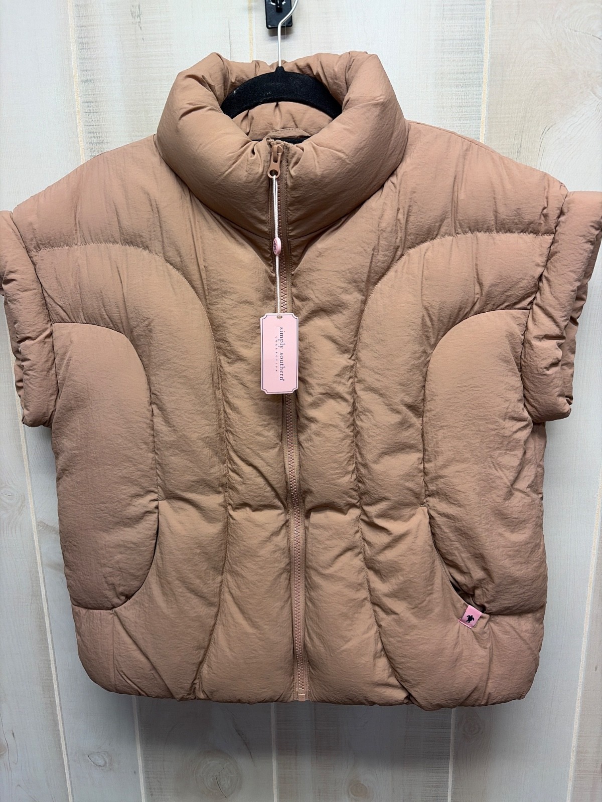 Simply Southern Lottie Vest Umber Tan pockets Zipper Nylon