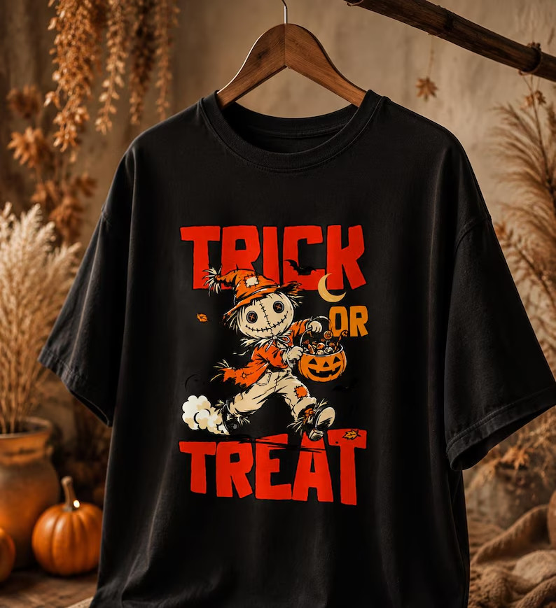Halloween Pumpkin T-Shirt Trick or Treat Spooky Season Witchy Tee (Unisex)