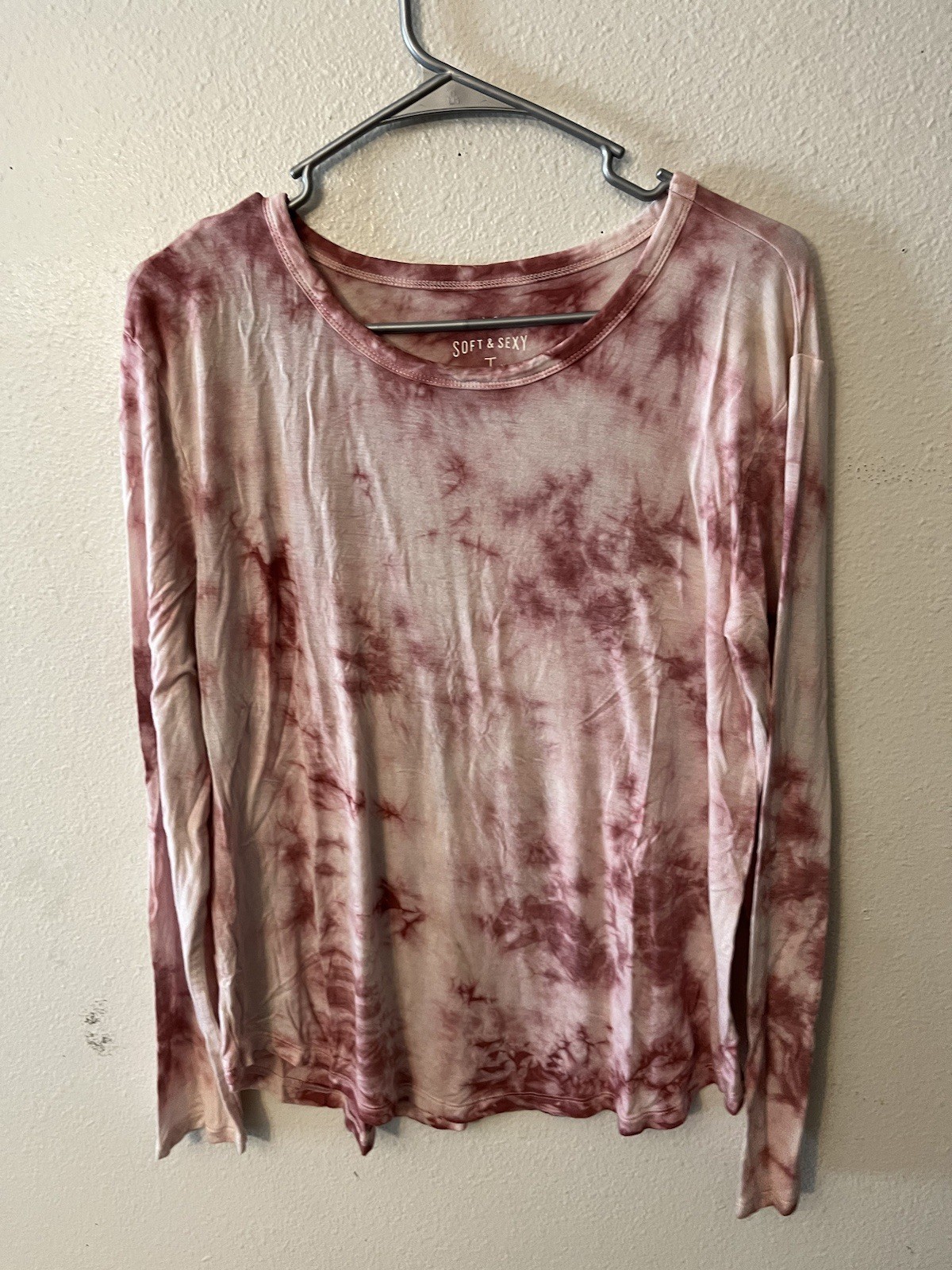 American Eagle AE Soft Sexy Pink Tie Dye Long Sleeve V-Neck ,Size L