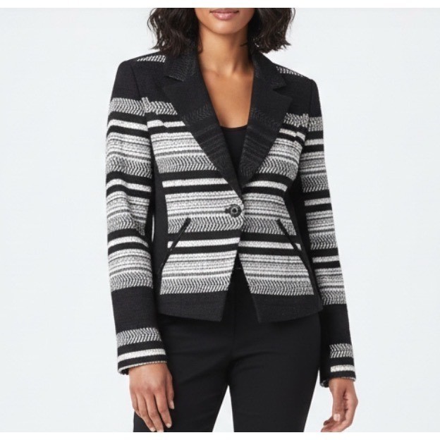 Vintage CLASSIQUES ENTIER Blazer/Jacket Black/White Stripes Lined TWEED sz S