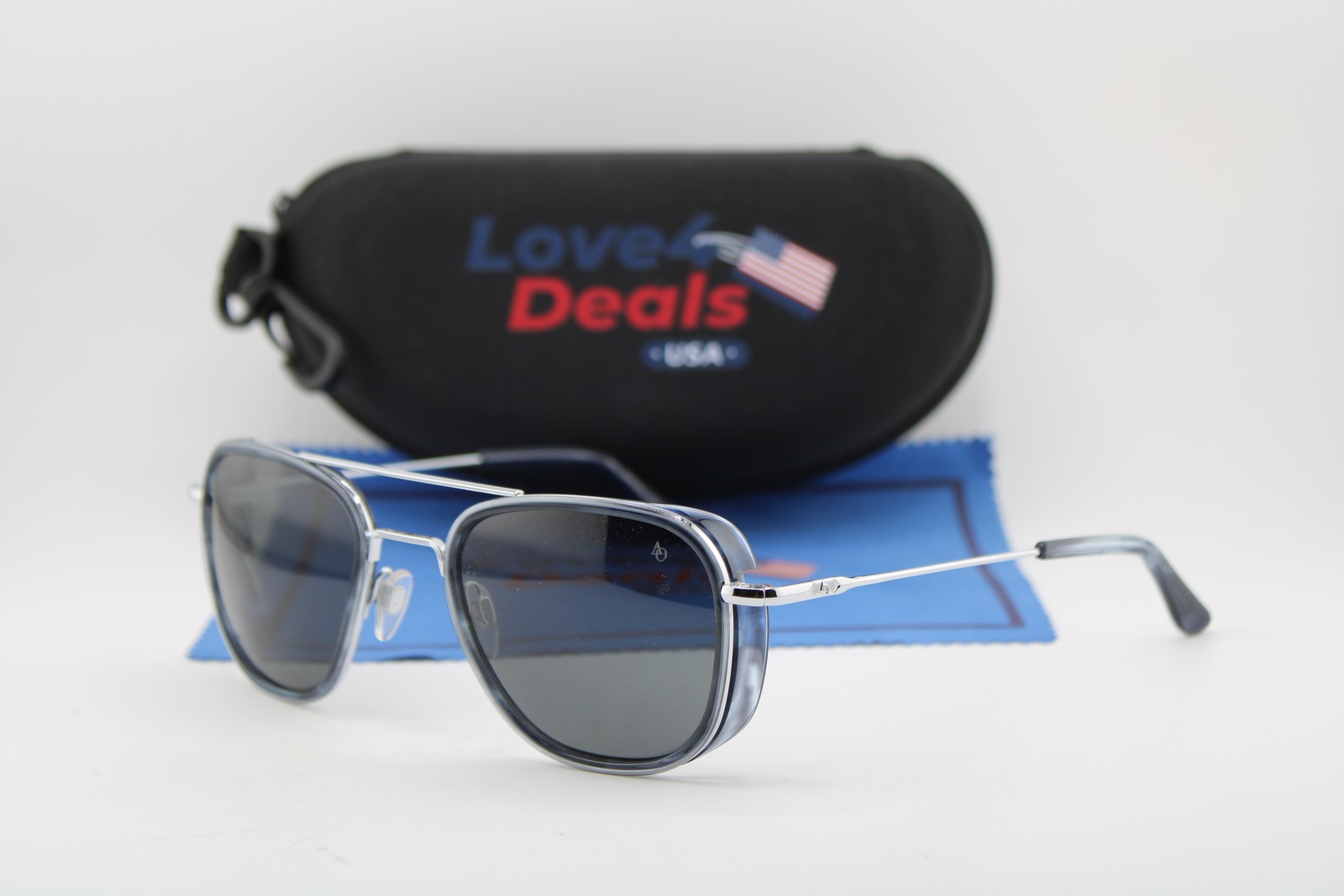 NEW AMERICAN OPTICAL FLYNN SILVER NAVY HORN AUTHENTIC SUNGLASSES 55-22