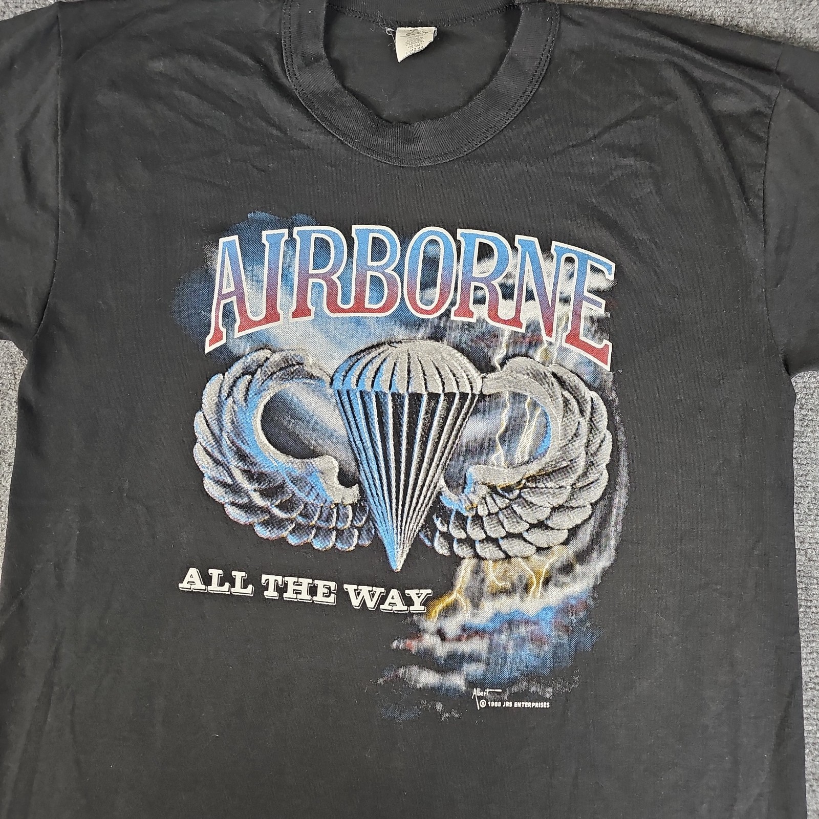 Vtg 1988 Airborne All The Way Army Single Stitch Black T-shirt Large JRS