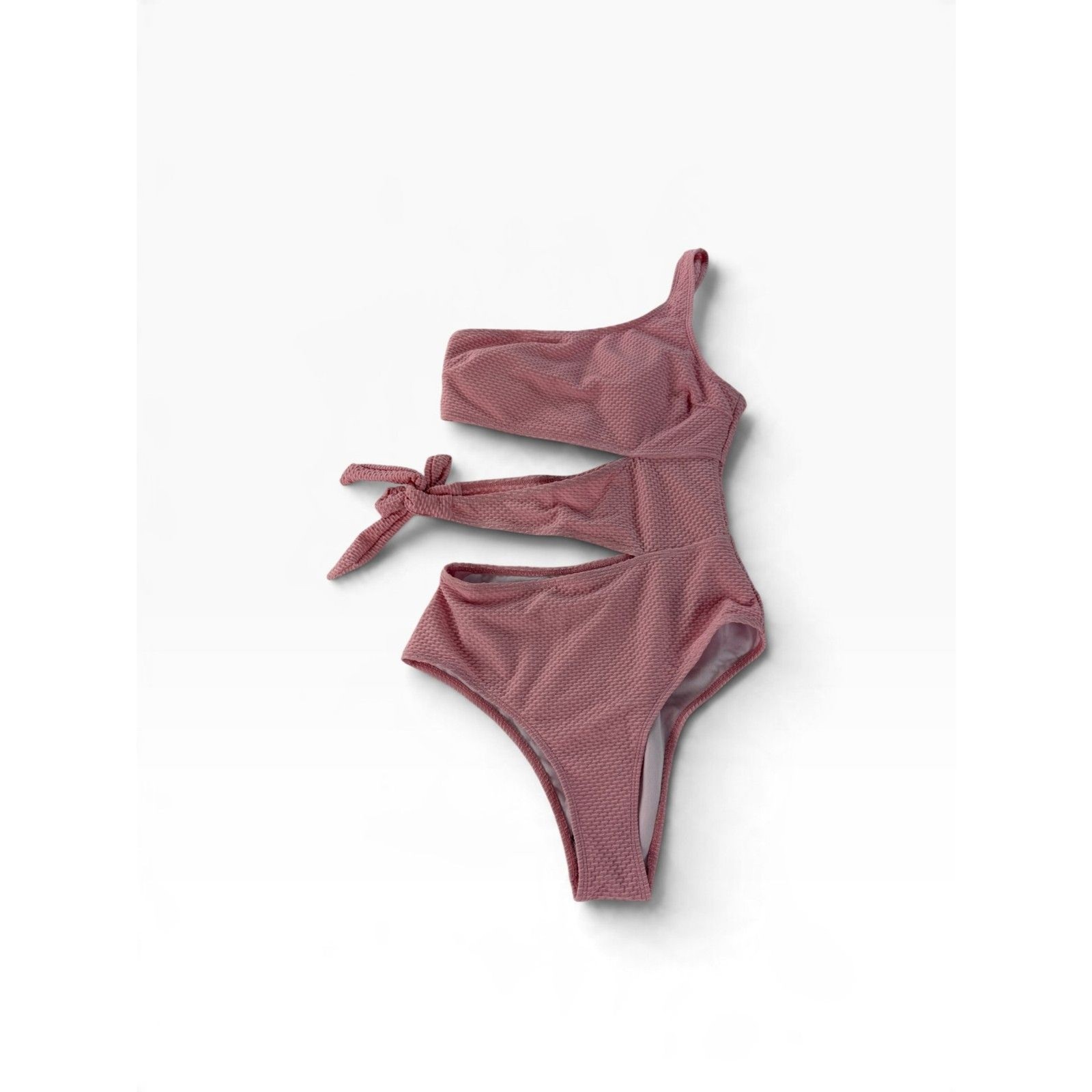 Pink One Piece Swimsuit Asymmetric Cutout Style S New
