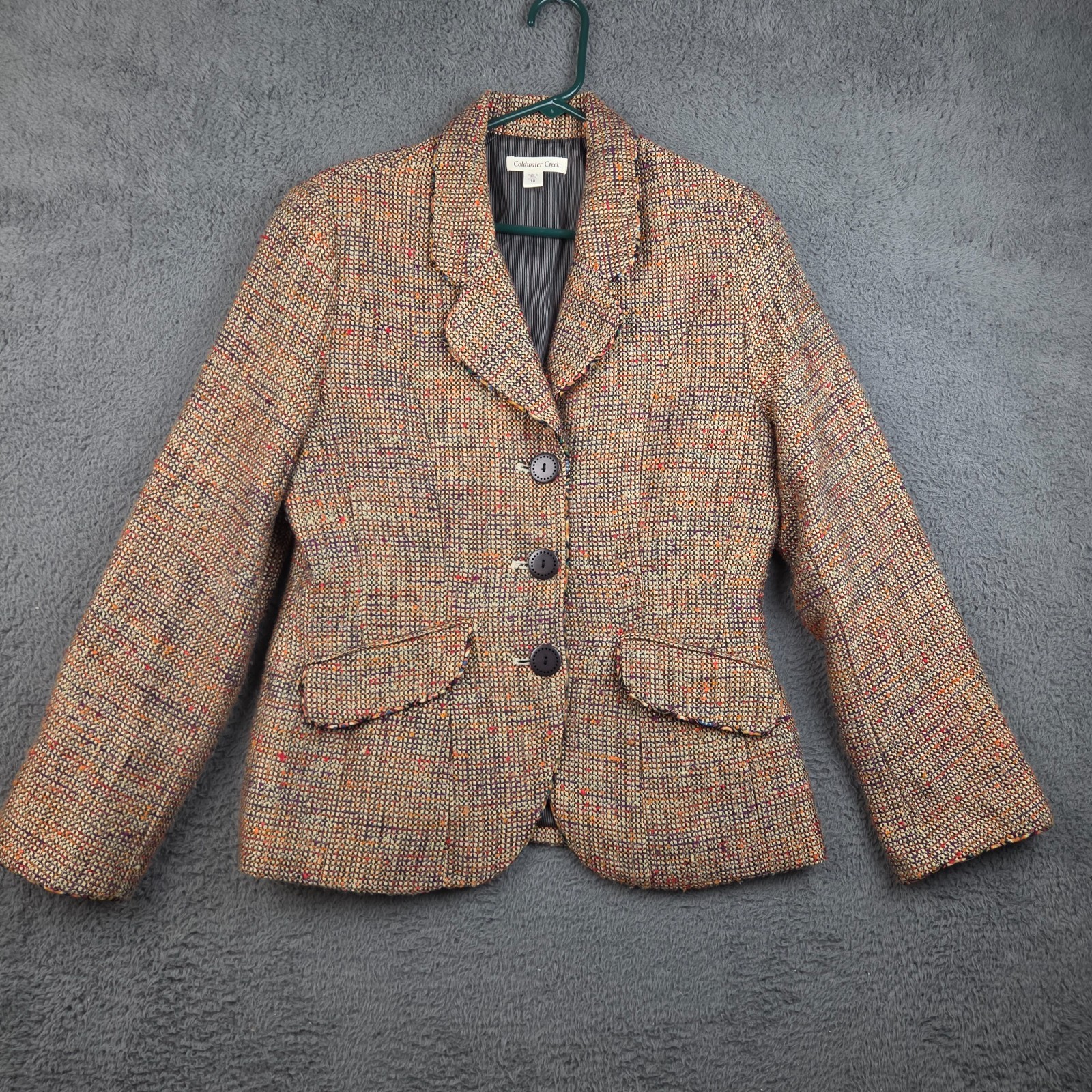 Coldwater Creek Boucle Tweed Blazer Women\'s 10 Multicolor 3 Button Lined Jacket