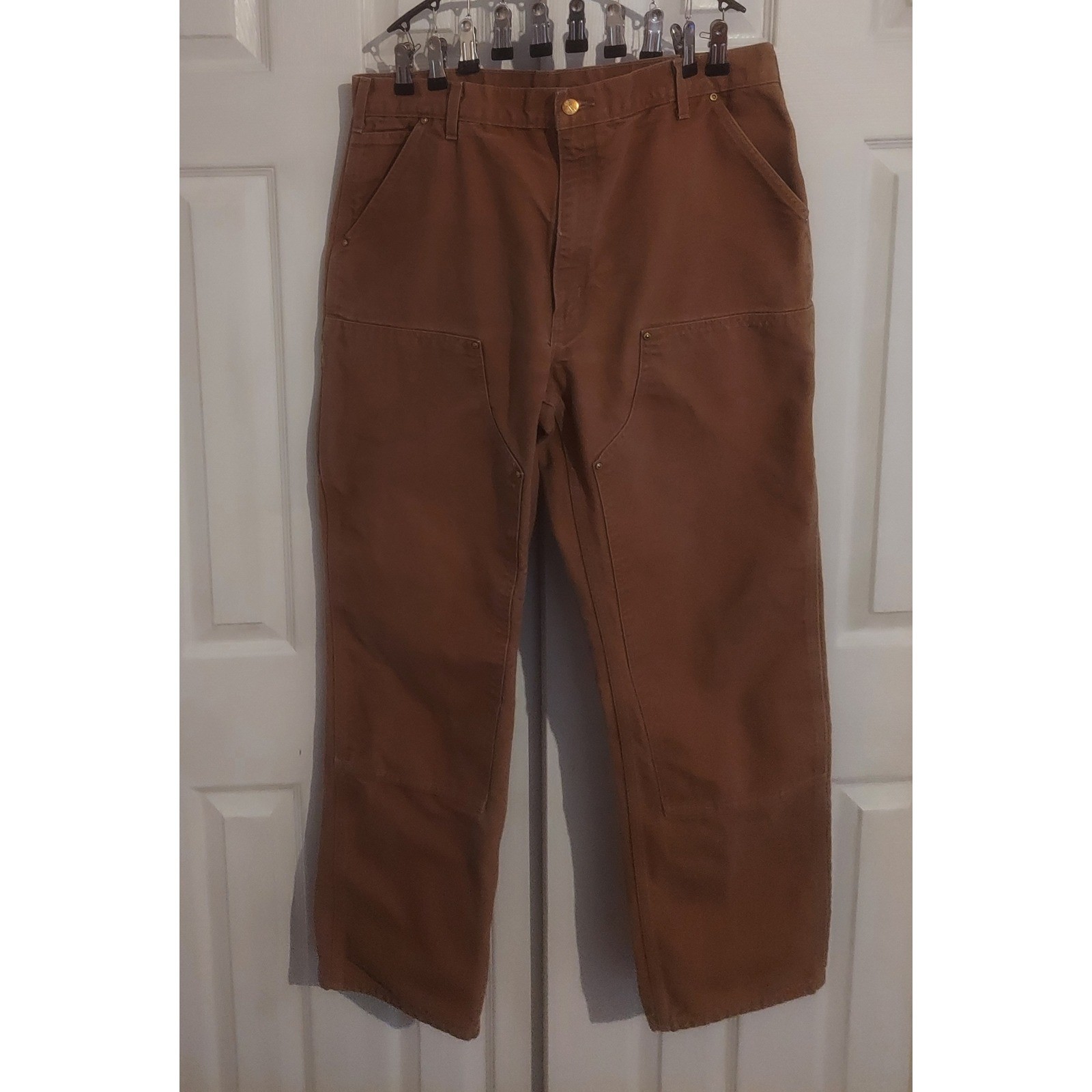 Carhartt Vintage Brown Double Knee Duck Canvas Loose Fit Pants Made USA 38×34
