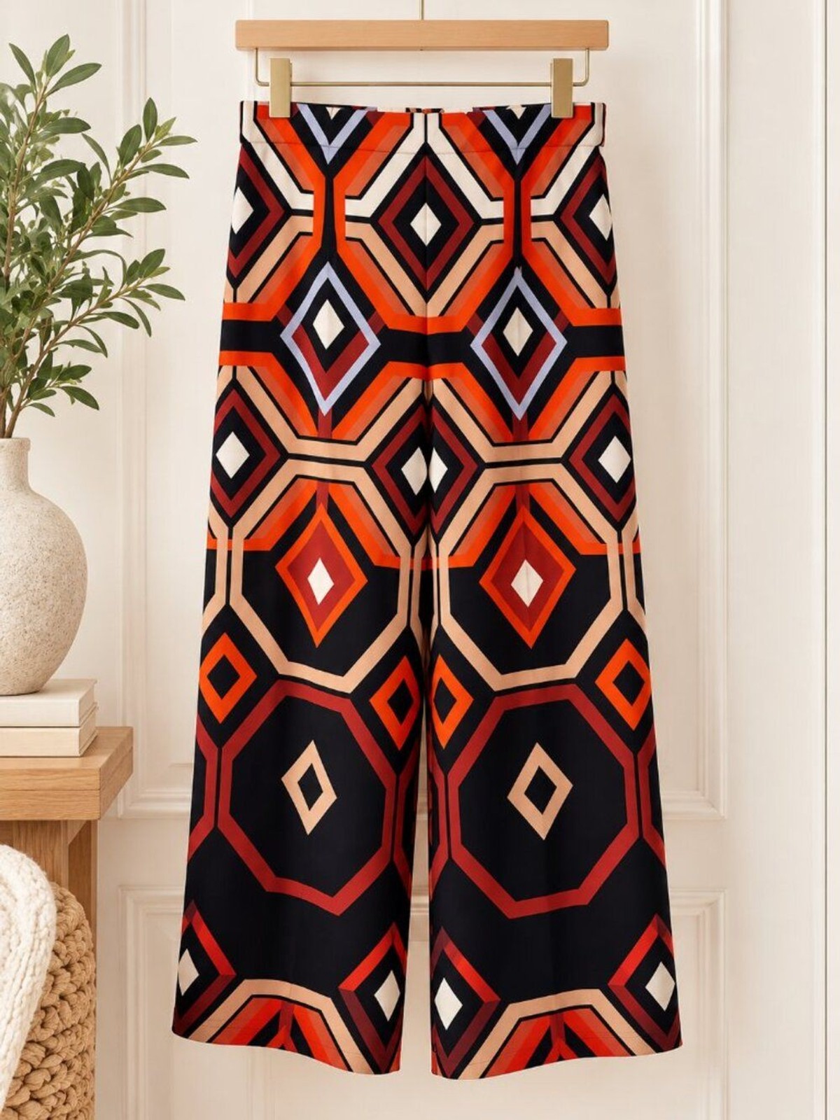 Zara Geometric Print Wide Leg Palazzo Pants Multicolor M NWT