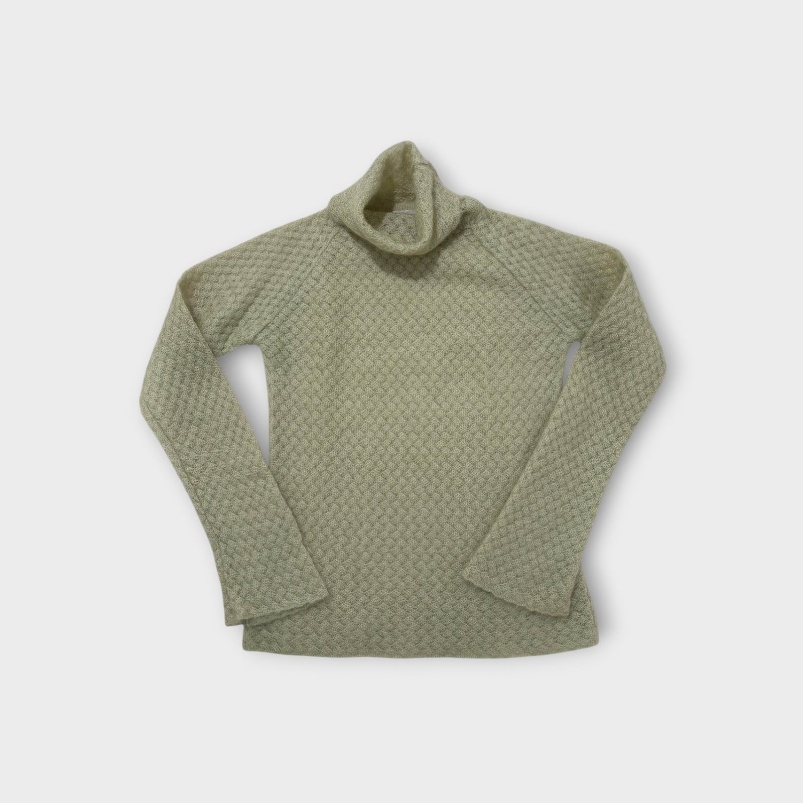 Country Road Mohair Blend Turtleneck Sweater Sage Green Open Knit S