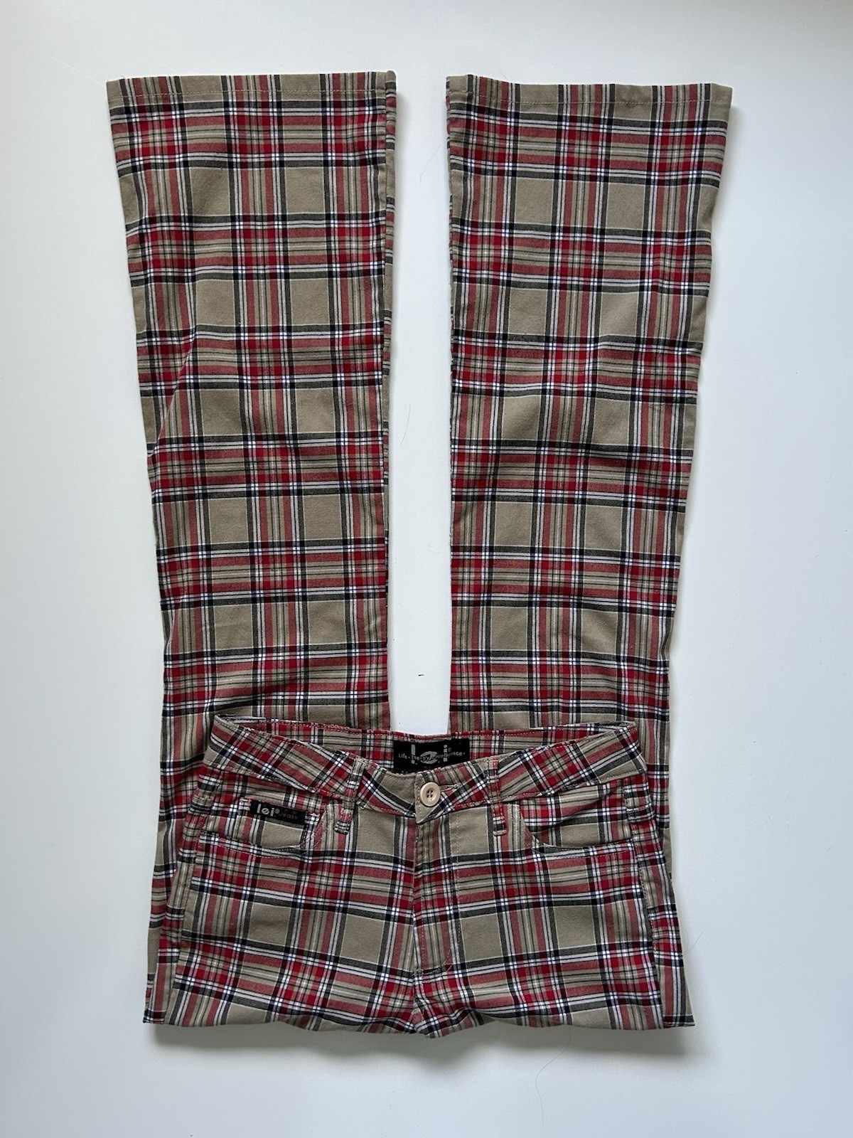 Vintage L.E.I. Beige Red Plaid Bootcut Low Rise Pants