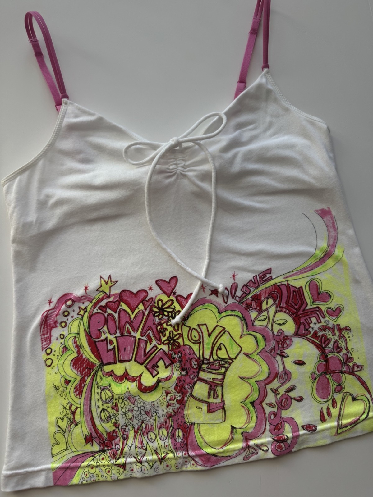 Vintage 2005 Victorias Secret PINK Graffiti Print Cami Tank Top White Size Large