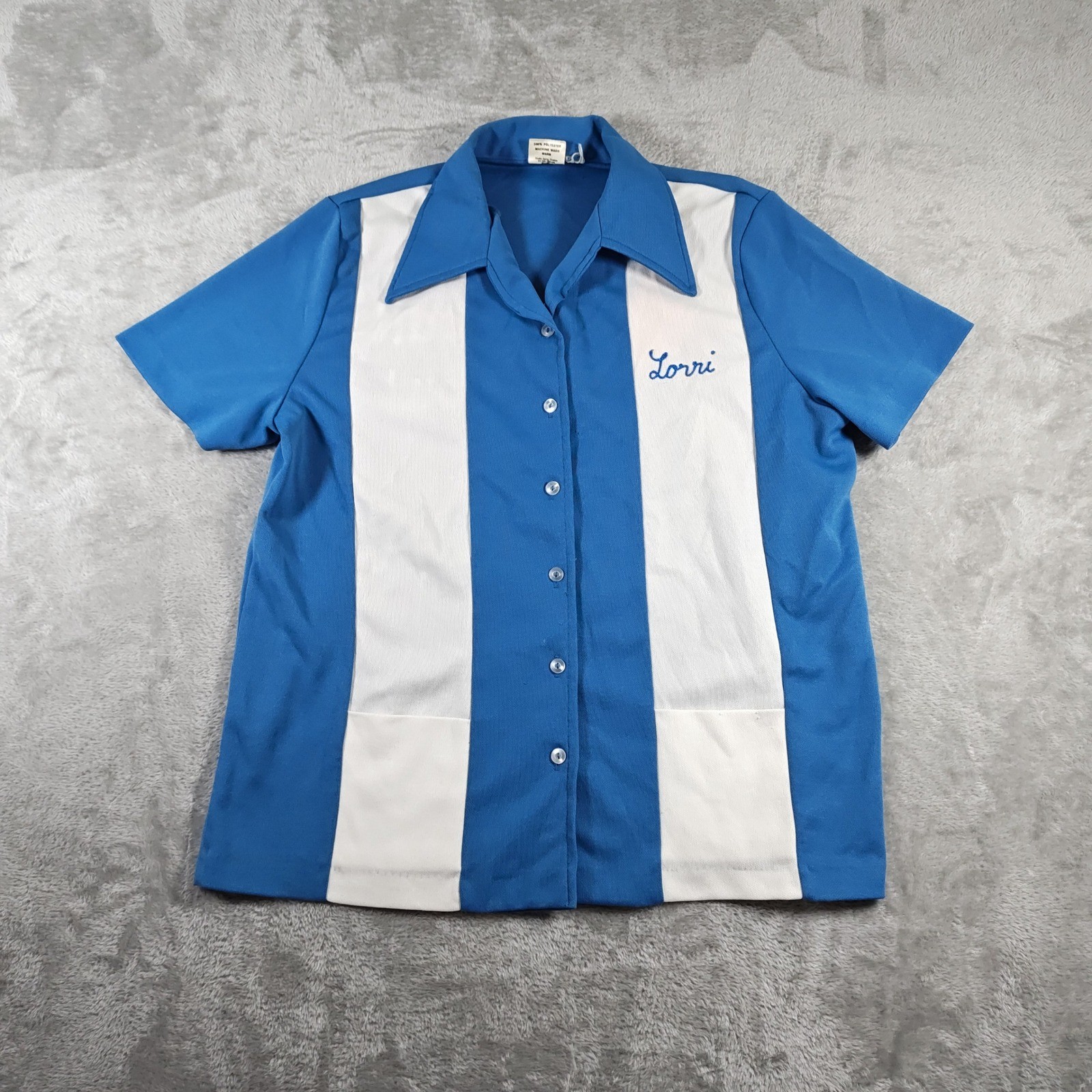 Vintage Angeltown Bowling Shirt Women Large Striped Daffodil Bowl Embroidered