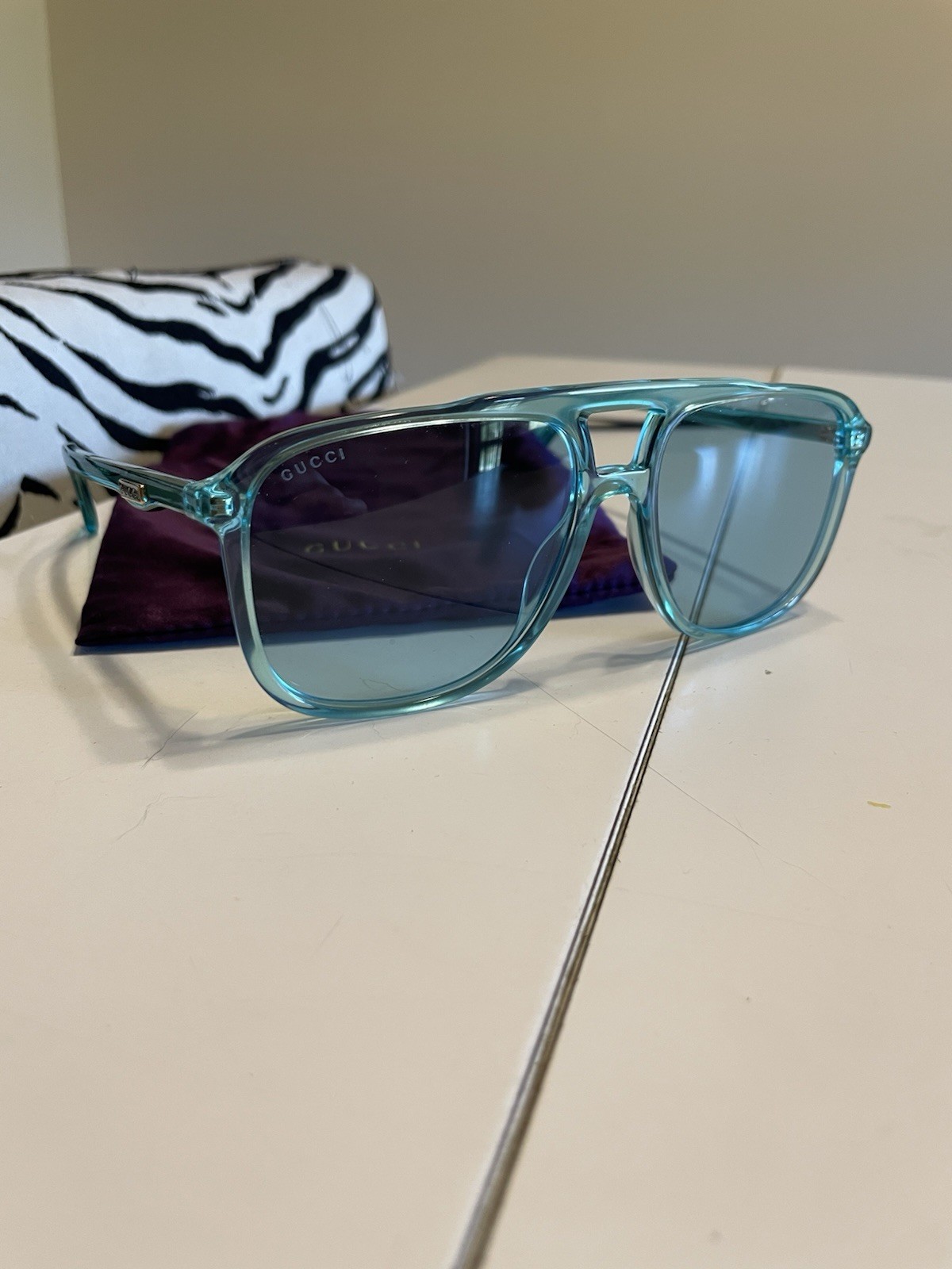 Gucci GG 0748/S Sunglasses Blue Frame/Blue Tinted Lens 145