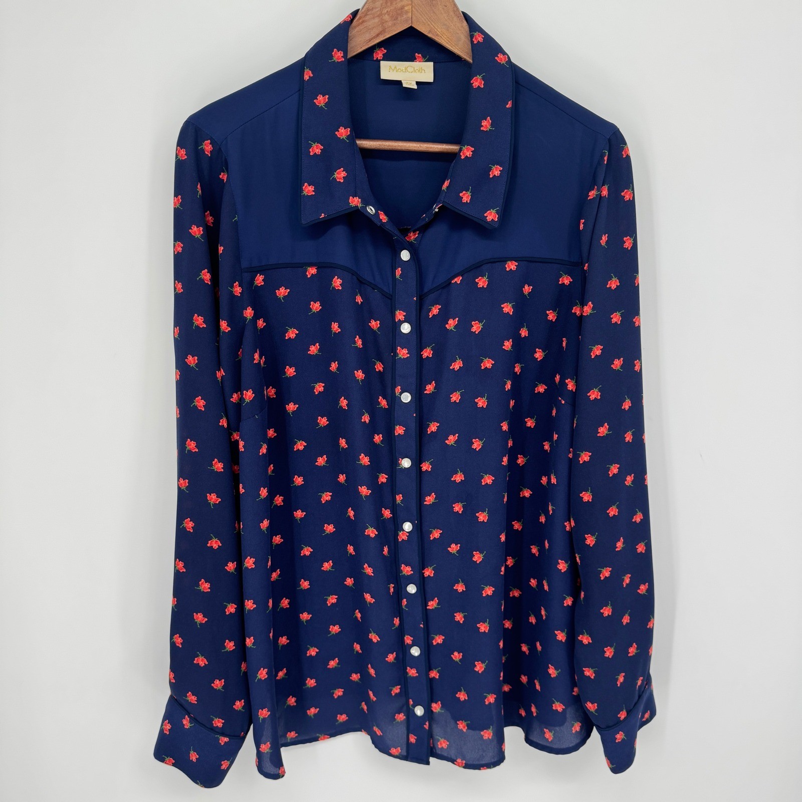 ModCloth Button Down Blouse Womens 2X Blue Floral Western Cottage Retro Feminine