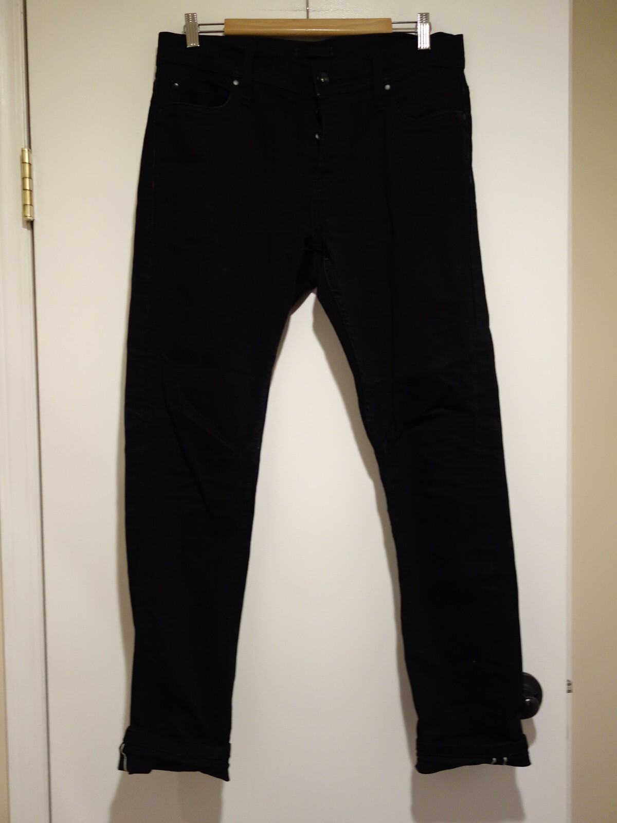 UNBRANDED BRAND Stretch Selvedge Denim Jeans UB 444, 11 oz, Solid Black, 33 x 32