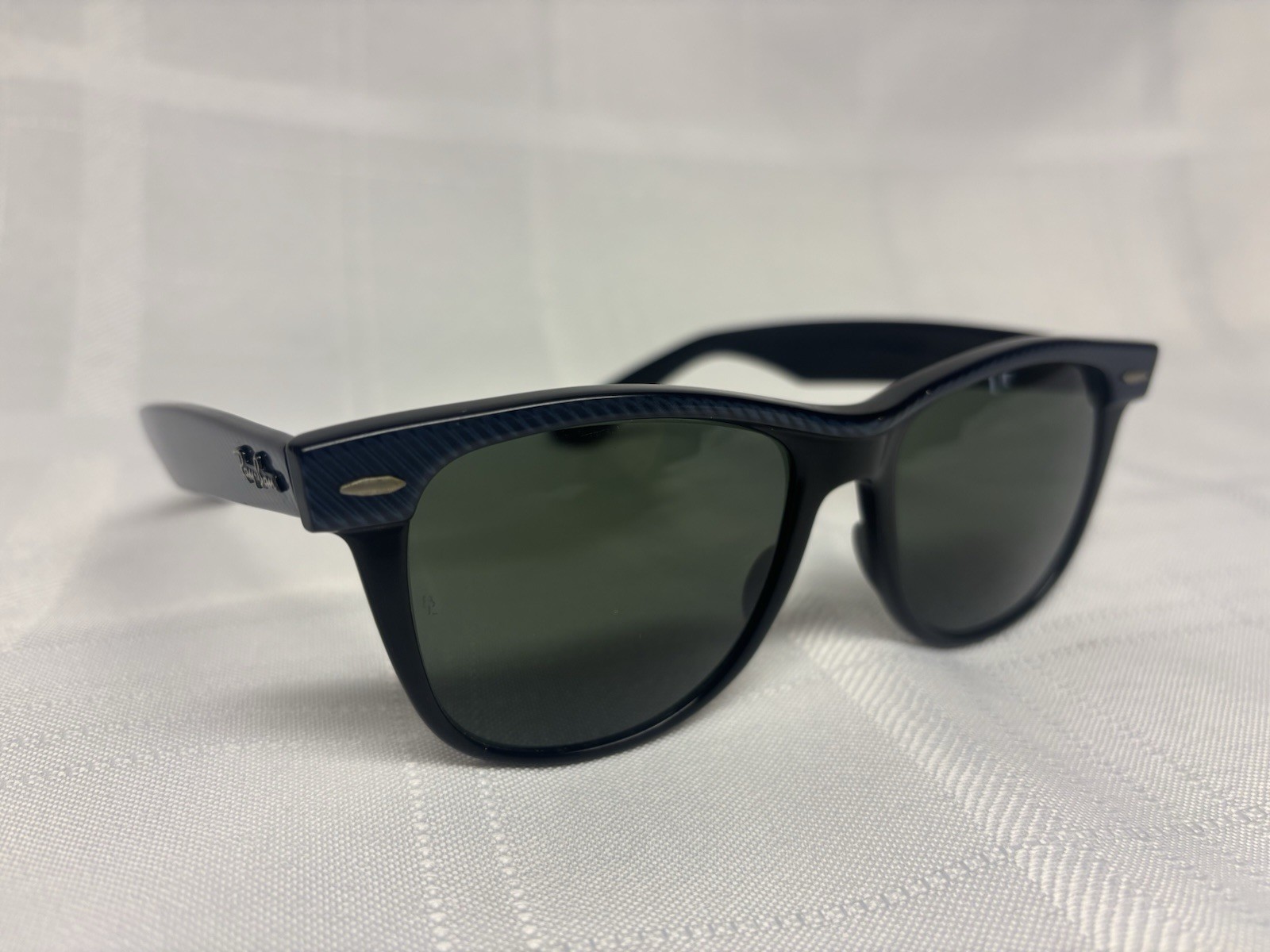 VINTAGE B&L RAY BAN STREET NEAT BLACK/BLUE STRIPED WAYFARER II SUNGLASSES USED 
