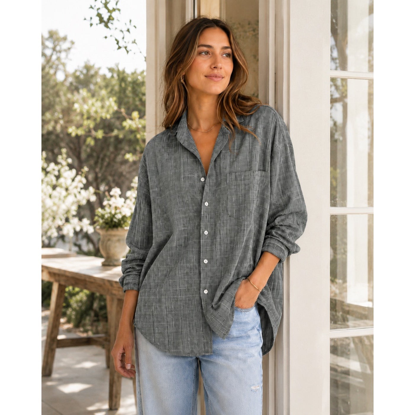 Frank & Eileen Shirley Button Up Shirt Flannel Oversized Sz XL Italy